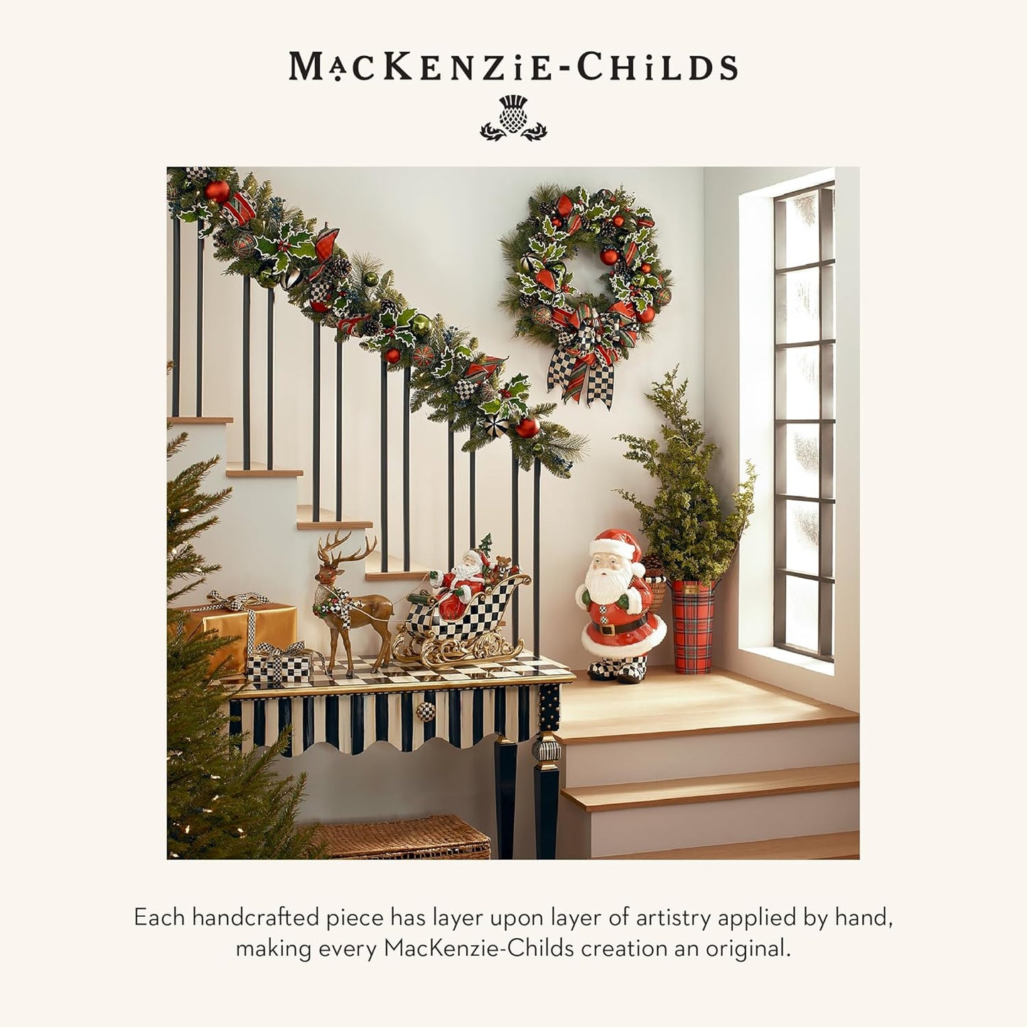 MACKENZIE-CHILDS Galvanized Flower Buckets, Decorative Metal Buckets, Tartastic, Set of 3