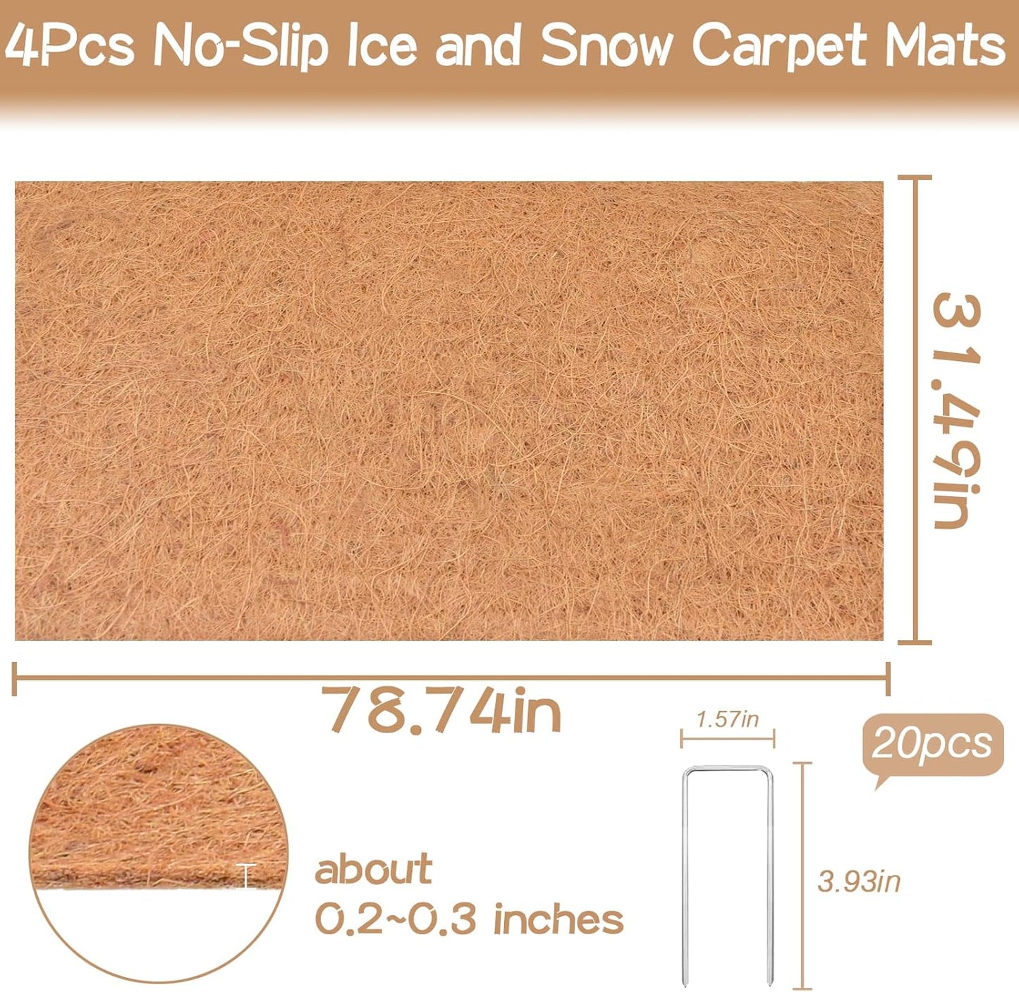 ZeeDix 4 Pack No-Slip Ice and Snow Carpet- 31 x 80 x 0.28In Thickened No Slip Ice Carpet Outdoor Runner Natural Coconut Fiber Mat for Walkway, Garden Doorway Stair Porch Outdoor Safer Walking
