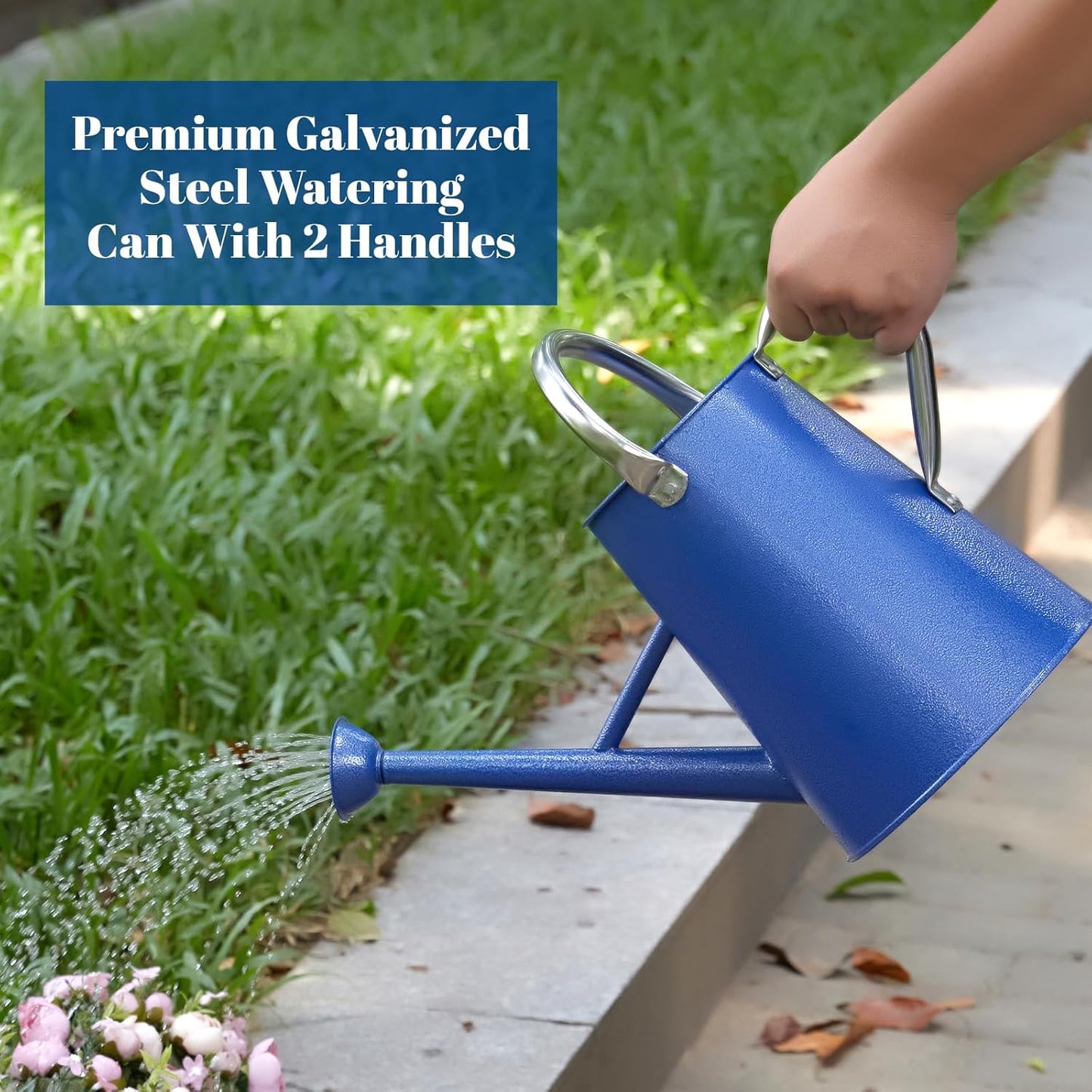 1.5 Gallon Watering Can for Outdoor Plants,Large Metal Plant Watering Pot with Removable Spout,Flower Garden Water Can Watering Pot,Galvanized Steel Watering Can with Stainless Steel Handles，Navy