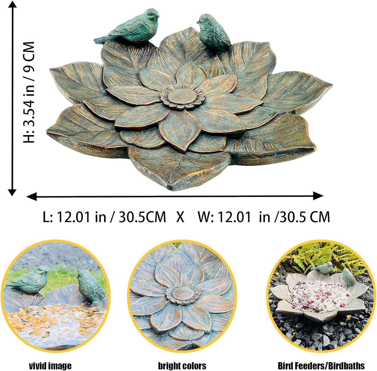 Bird Feeder Wild Bath Bowl Outdoors Antique Outdoor Garden Bird Bath Resin Birdbath Bowl with Vintage Ornament for Outside Yard Table Decor