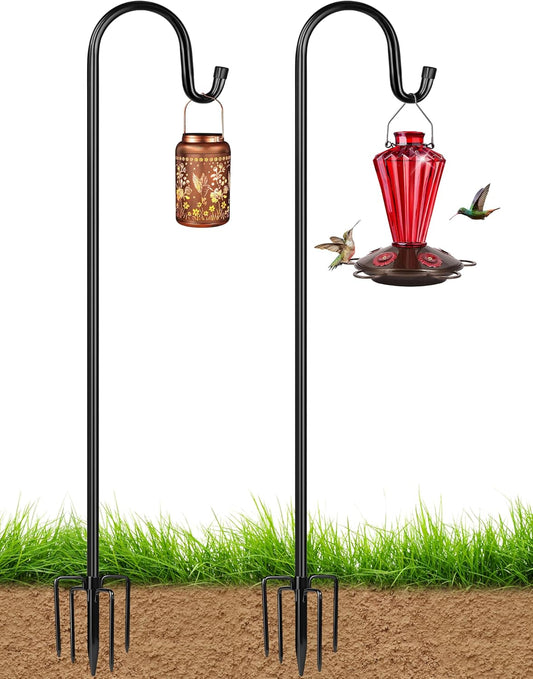 XDW-GIFTS Bird Feeder Pole for Outdoor, 2-Pack 60 Inch Shepherds Hooks Heavy Duty Garden Pole for Hanging Plant Basket, Solar Light Lanterns, Garden Plant Hanger Stands with 5 Base Prongs