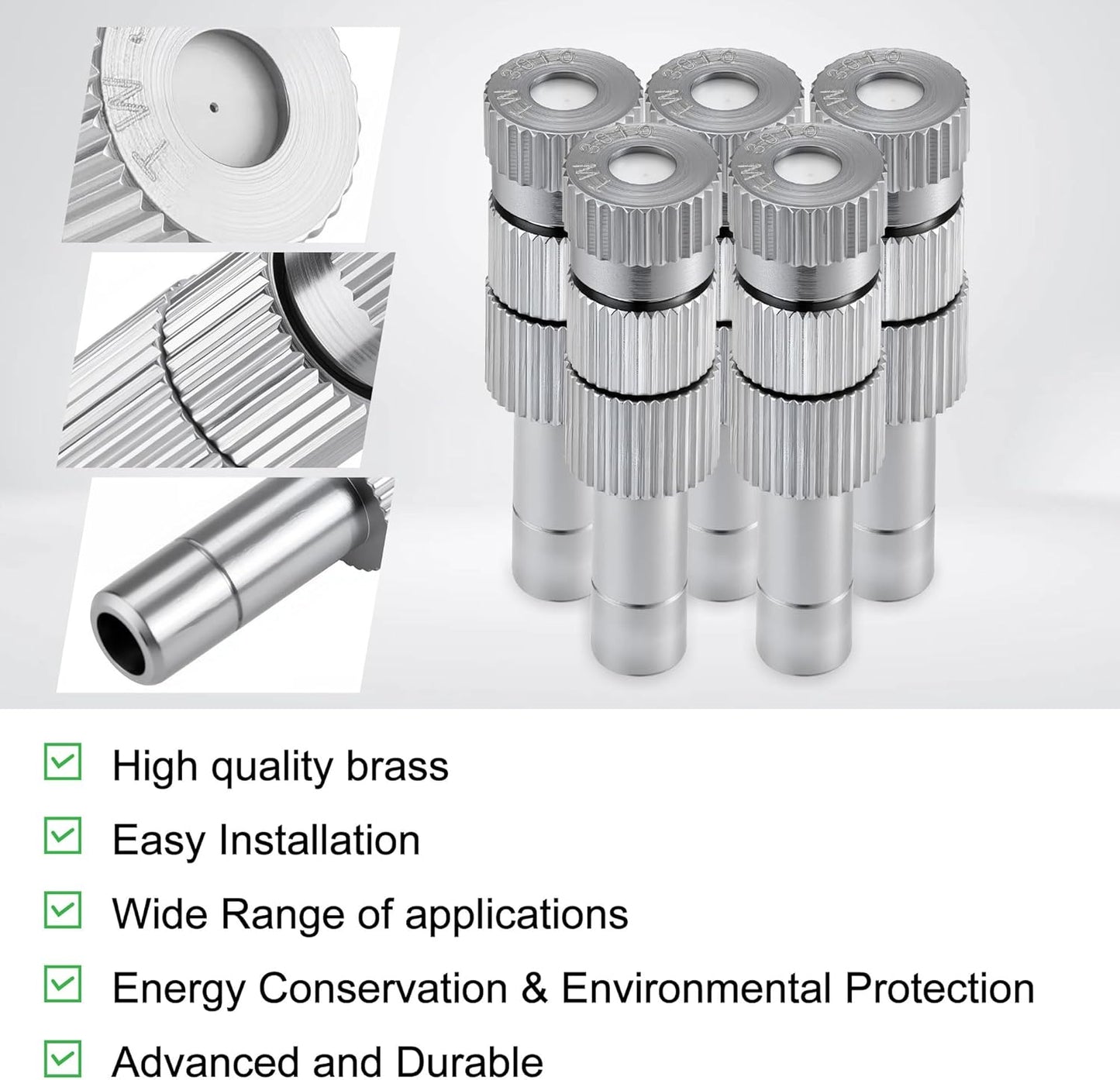 Mornajina 30 Pcs Brass Misting Nozzles Mister Replacement Nozzles with Filter Mesh Fit 1/4" Water Misting Nozzle Tees, 0.012"/0.3mm Orifice Misting System Heads Sprayer for Outdoor Cooling System