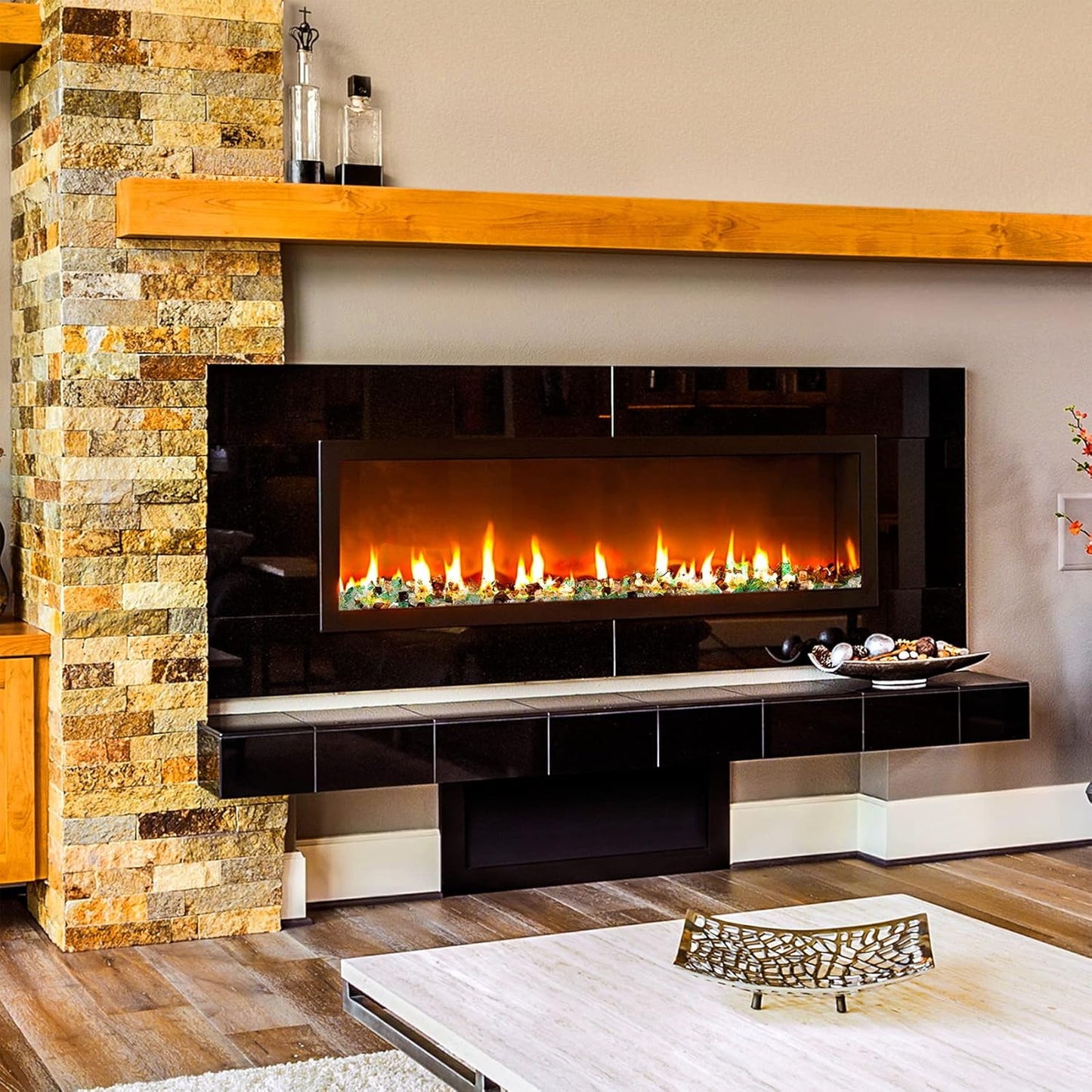 Mr. Fireglass 10 Pounds Blended Fire Glass - 1/2 Inch Mixed Colored High Luster Reflective Tempered Glass Rocks for Fireplace Fire Pit Table Fireplace and Landscaping, Copper+Gold+Light Green