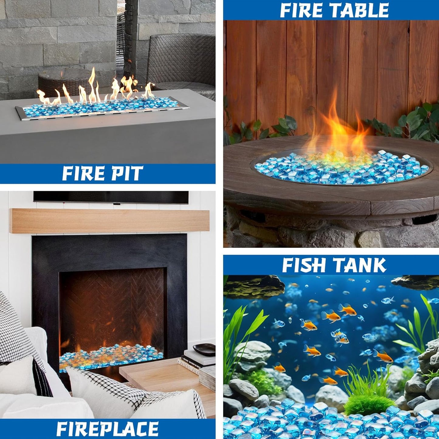 Fire Glass Cube, Firepit Rocks Square for Indoor or Outdoor, Gas or Propane Fire Pit or Fireplace, Heat Resistant, No Poping or Breaking, Tempered Glass Bead, Caribbean Blue, 10lb