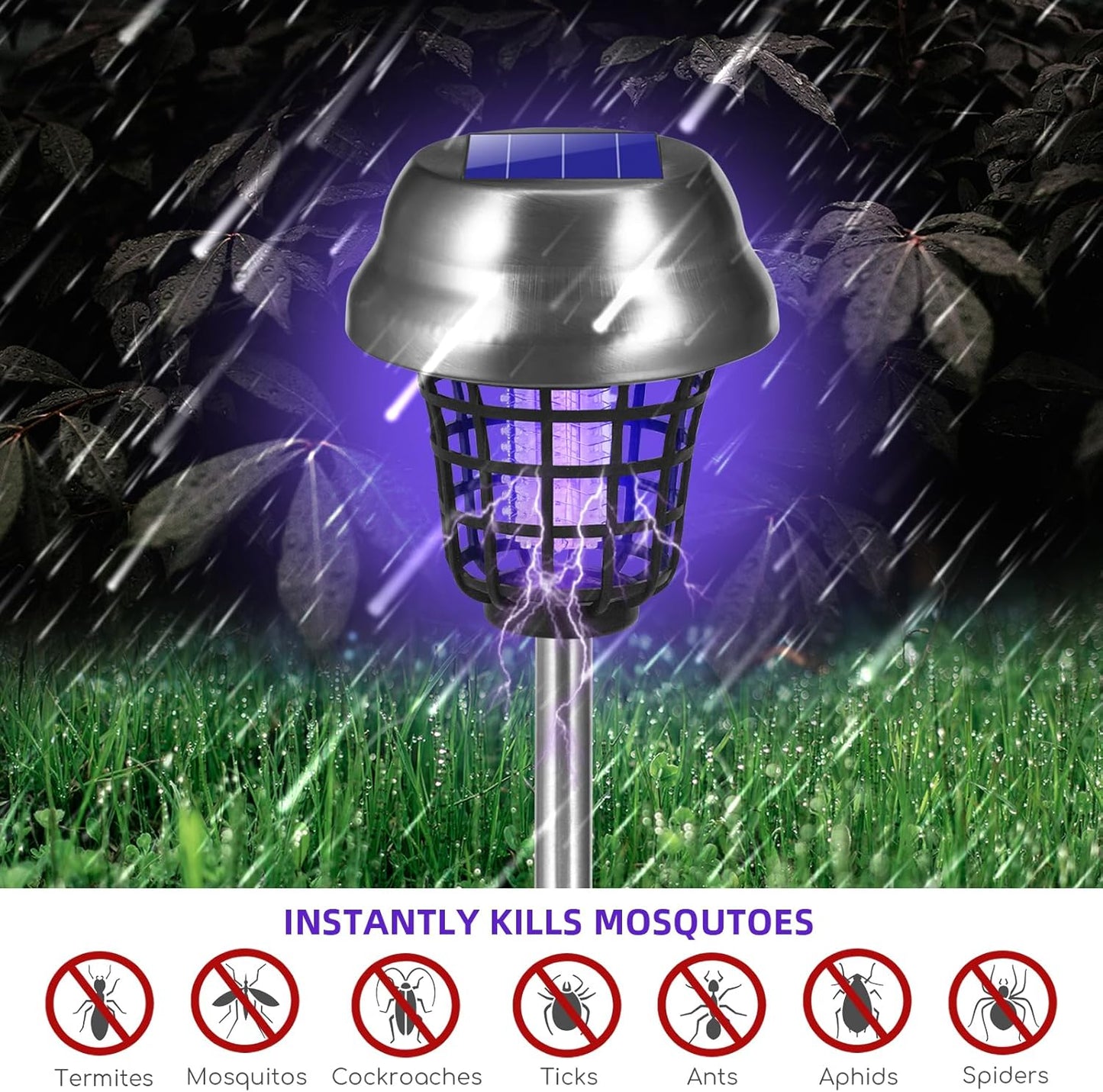 2025 Solar Bug Zapper Outdoor, Mosquito Killer Gnat Zapper, Waterproof Fly Traps for Bug Fly Gnat Small Flying Insect, Mosquito Repellent for Patio Yard Garden Farm(4Pack)