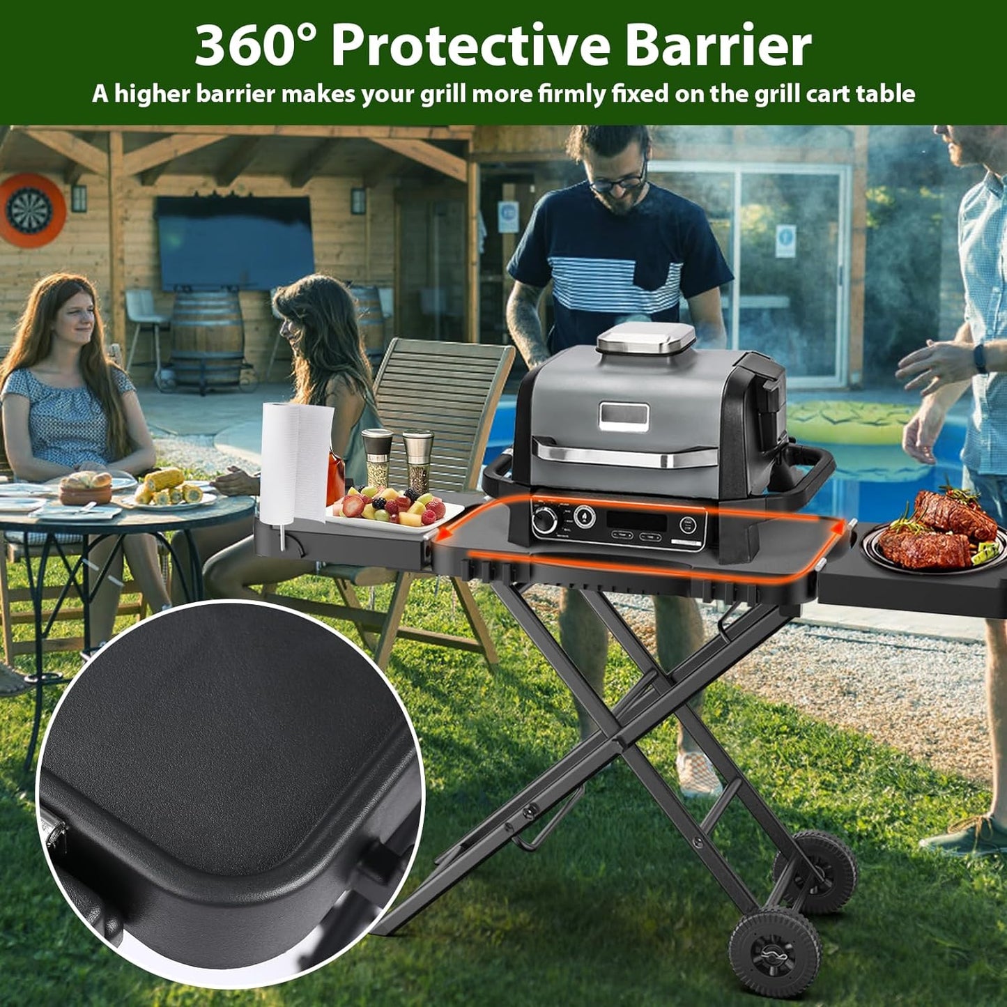 Portable Indoor Grill Table Stand for Ninja Woodfire Outdoor Grill(OG701 OG850 OG951 Series), 51in Large Space, Folding Camping Tailgating Table for Blackstone Griddle/Onni Pizza Oven,2 Wheels