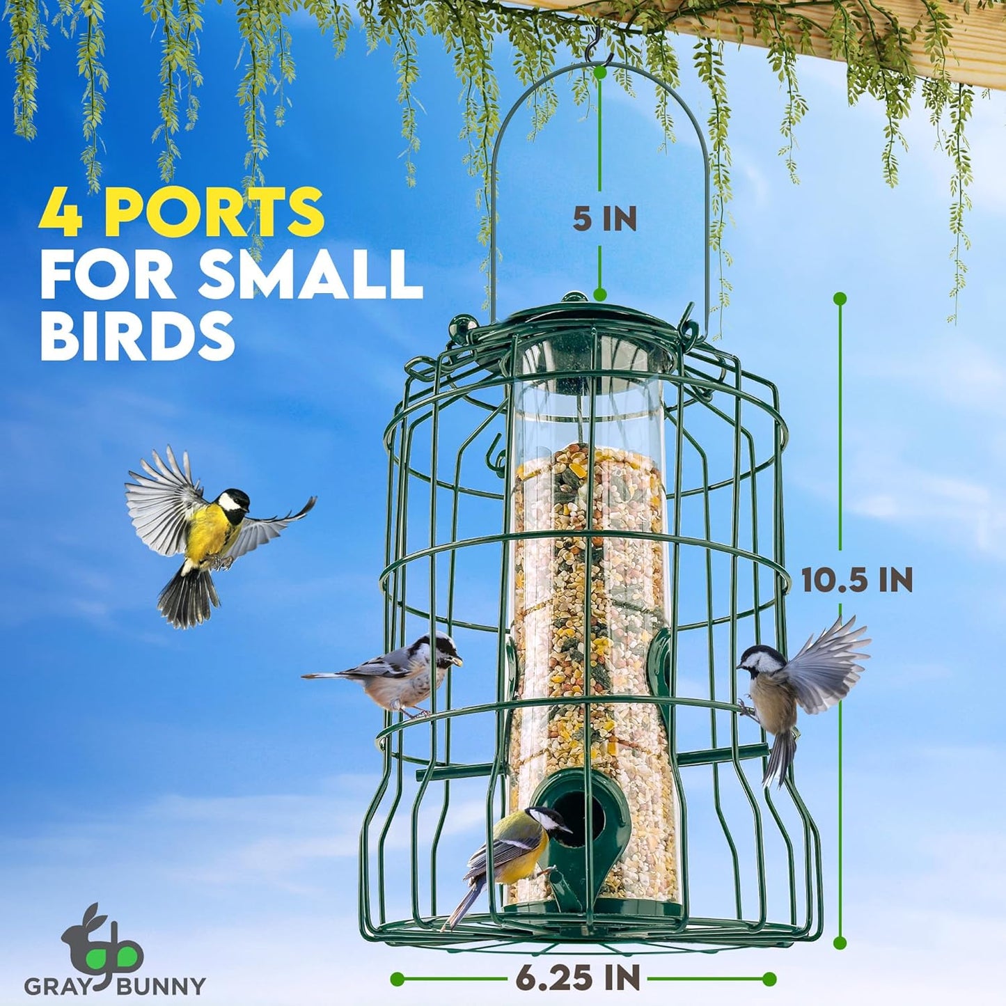 Squirrel Proof Bird Feeders for Outdoors Hanging (Premium Metal) 1.25 lb Capacity, Chew & Rust Proof, 4-Port Bird Feeder