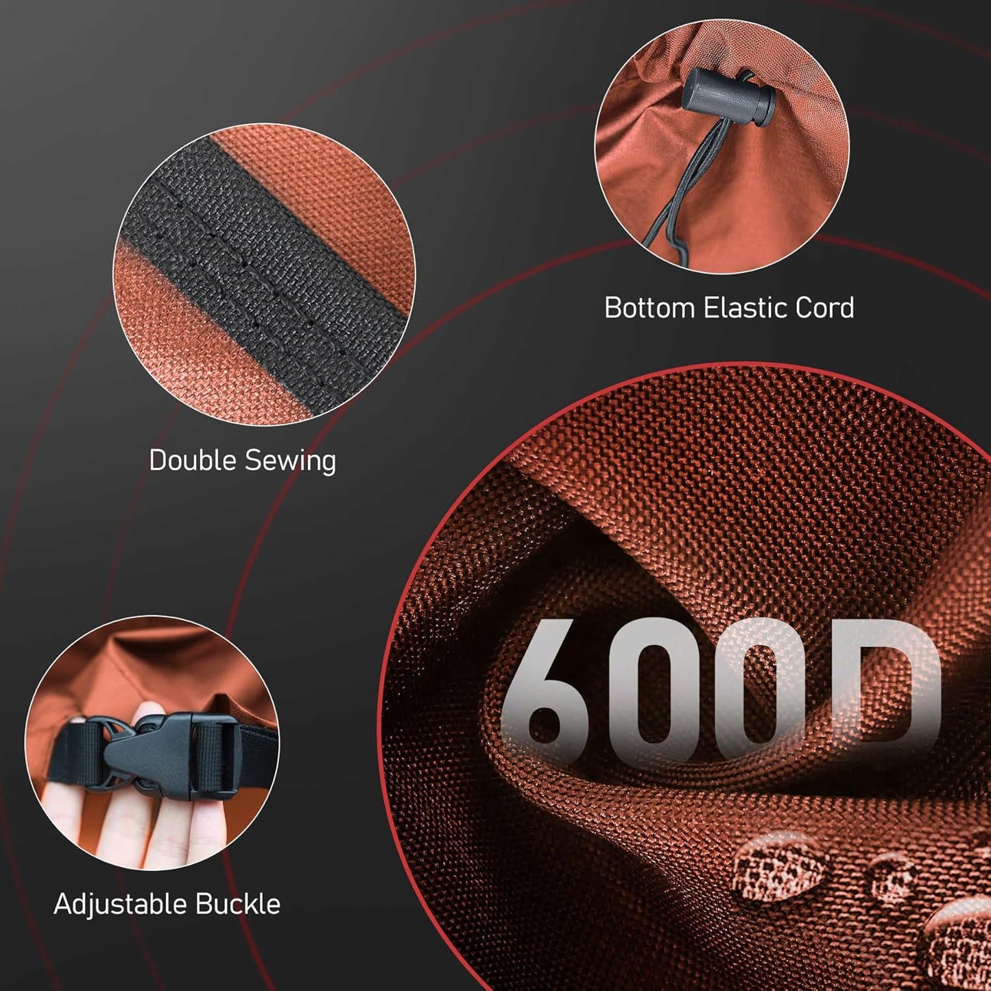 Fire Pit Cover Round 36 Inch - Outdoor Firepit Cover Heavy Duty & Waterproof, 600D Patio Fire Table Covers Gas Fire Pit Accessories Fade & Weather Resistant Brown - 36 x 36 x 20 Inch