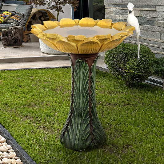 Garden Birdbath Sunflower Shaped, 24.4" H * 20" Φ Bird Bath for Freestanding Bird Bath for Outside Patio Yard Decor