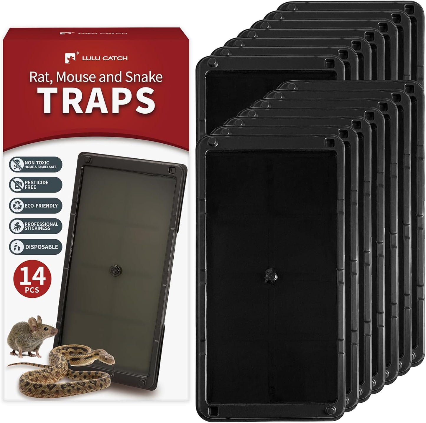 LULUCATCH Mouse Traps 14 Pack, Heavy Duty Mouse Traps Indoor for Home, Rat Trap for Mice & Snakes with Non-Toxic Glue, Large Mice Traps Indoor, Pet Safe Pest Control