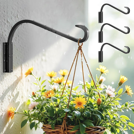 12 Inch 4 Pack Plant Hangers for Indoor/Outdoor Wall Mount - Heavy Duty Hanging Plant Holder & Bird Feeder Hooks, Decorative Black Metal Wall Hangers for Plants, Flower Baskets