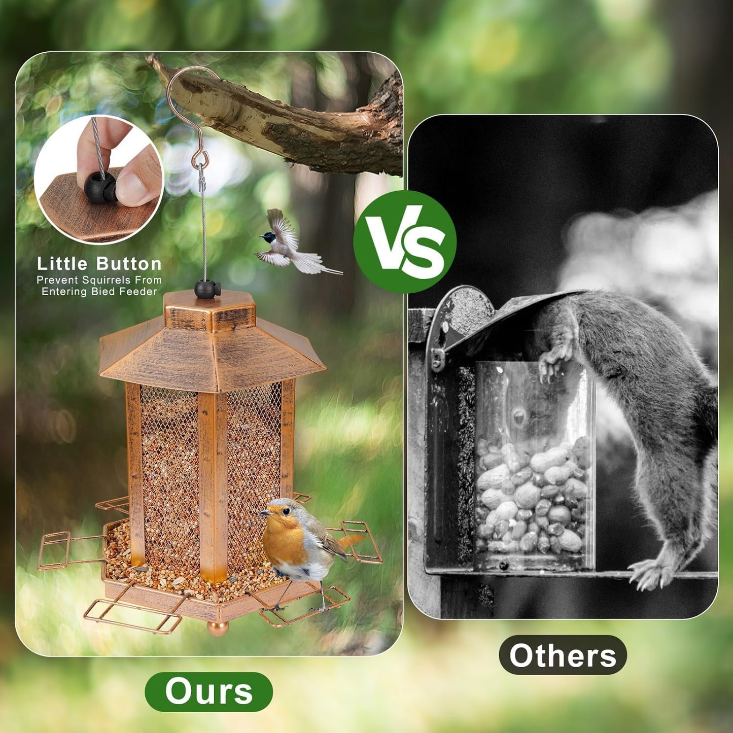 Lantern-Shaped Metal Bird Feeder for Outdoor Hanging, 3.5LB Large Capacity, Garden Decoration - Attracts Wild Birds, Durable Outdoor Bird Feeding Station for Garden Yard Outside Backyard