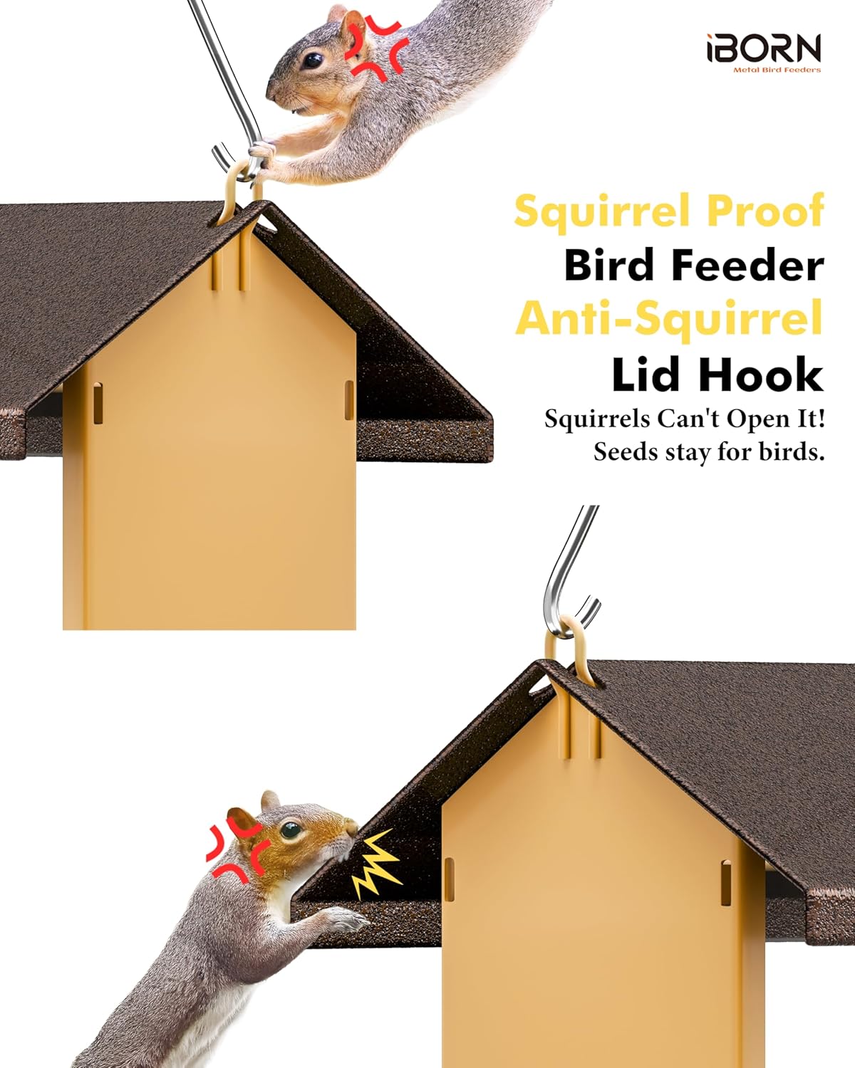 iBorn Bird Feeders for Outdoors,Bird House Feeder with Weatherproof Metal Roof & 8 Drain Holes,Fully Detachable Birdfeeder Design,Easy Clean & Refill,Chew-Proof PC Windows,1.5 Lbs Capacity,Coffee Roof
