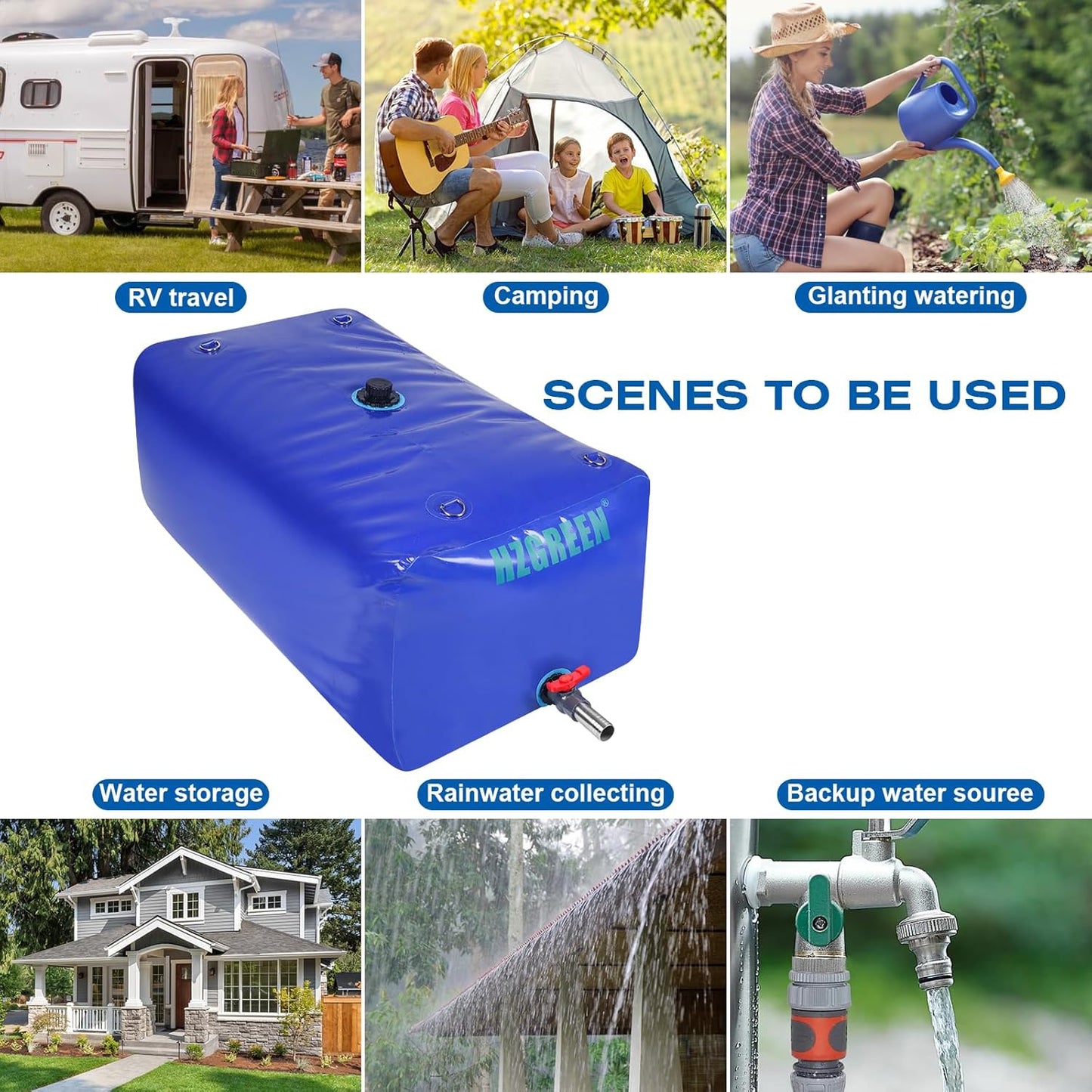 Water Bladder 500L/130G Water Tank Storage Container Foldable Portable Large Capacity Soft Bag Suitable for Outdoor Easy to Carry Out