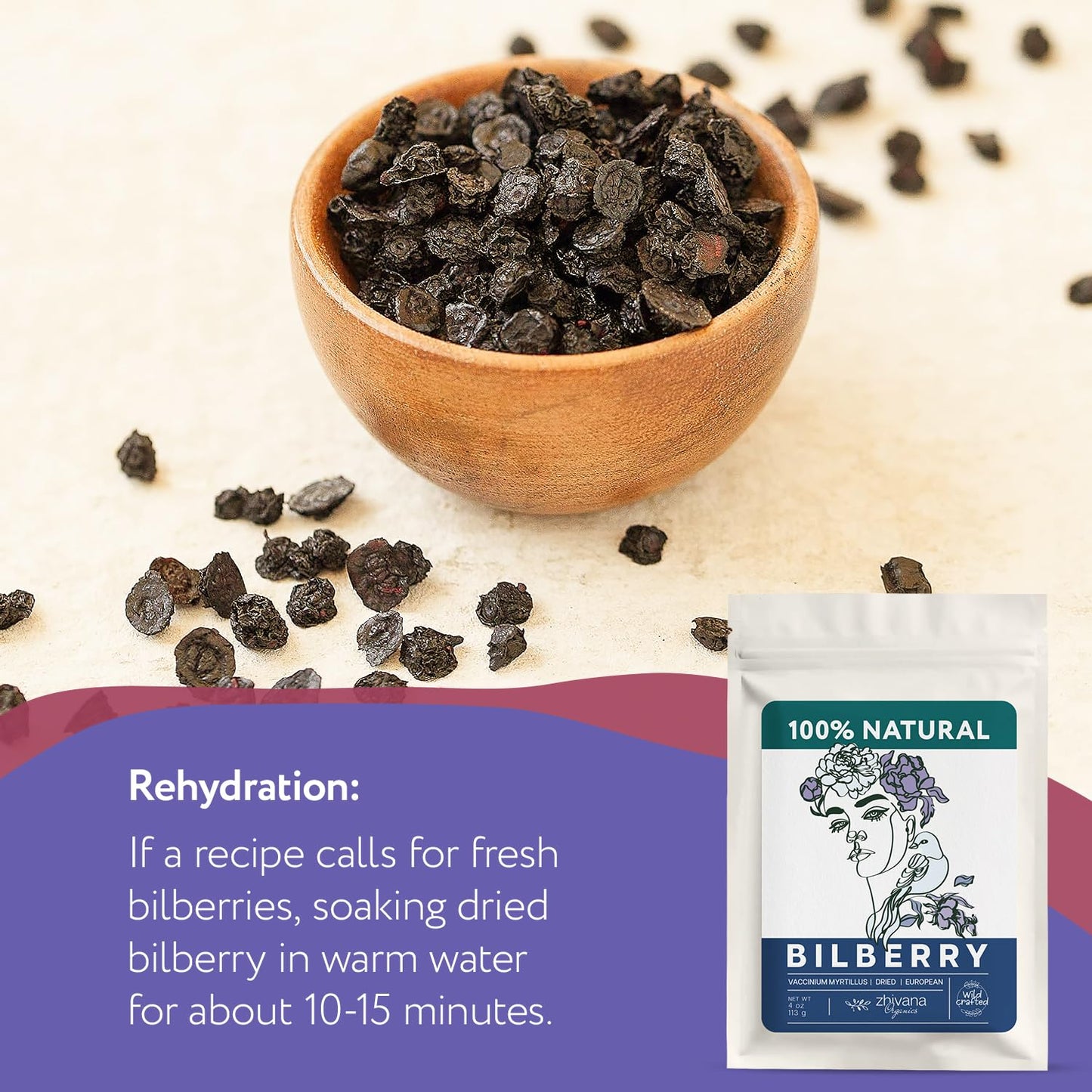 Wild Bilberry Dried Fruits (4 oz.) – Bilberry Tea - Superfood berries -Whortleberry (Vaccinium myrtillus) - Antioxidant, Immunity, Heart Health