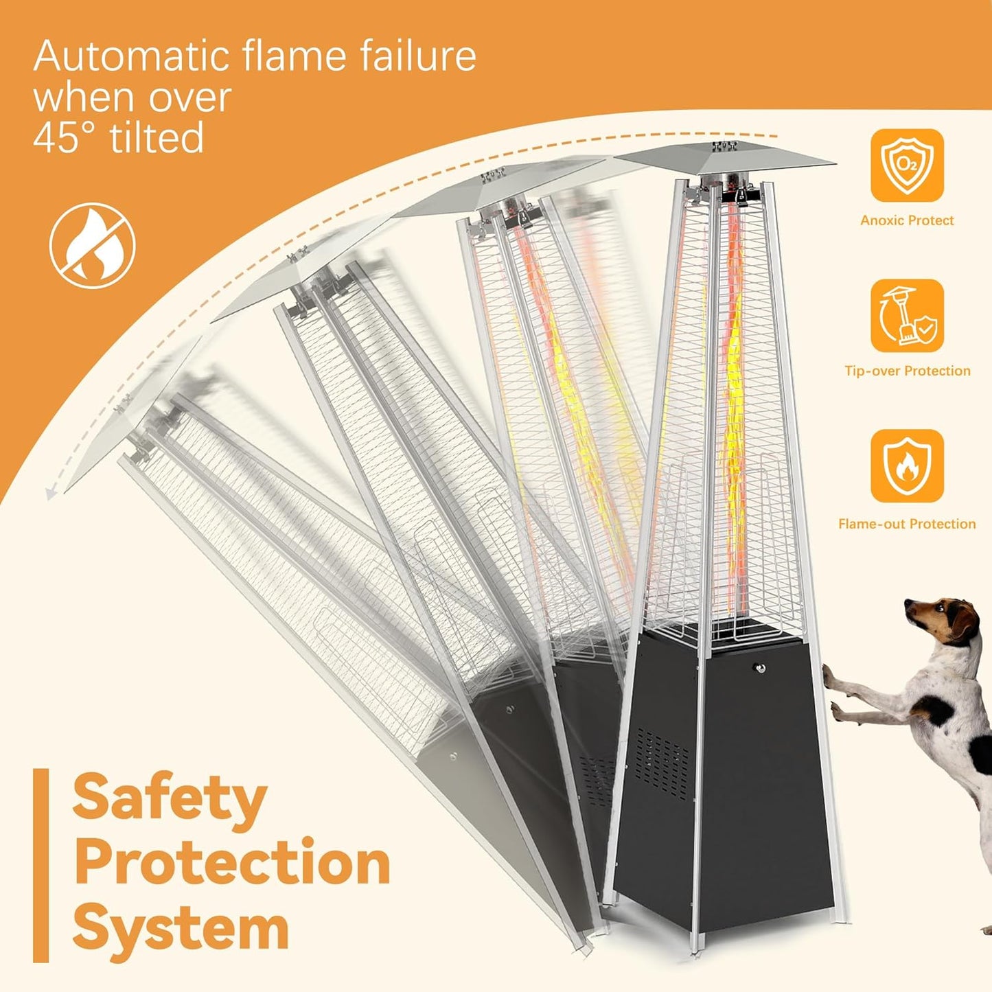 FOOWIN Patio Heater,48,000 BTU Outdoor Patio Heater with Wheels,Propane Patio Heater w/Waterproof Cover & Gloves,Quartz Glass Tube Pyramid Patio Heater for Outdoor Use,Party,Backyard,Garden,Black