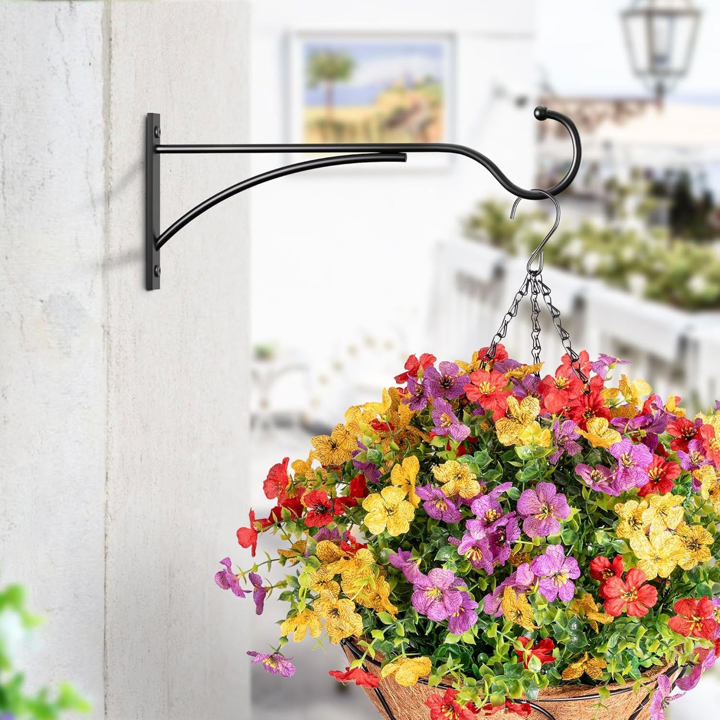 Outdoor Plant Hanging Hooks for Wall: 11 Inch Black Metal Bracket for Hanging Baskets, Bird Feeders, Wind Chimes, Flower Baskets, Yoga Mat, Lanterns. 2 Pack