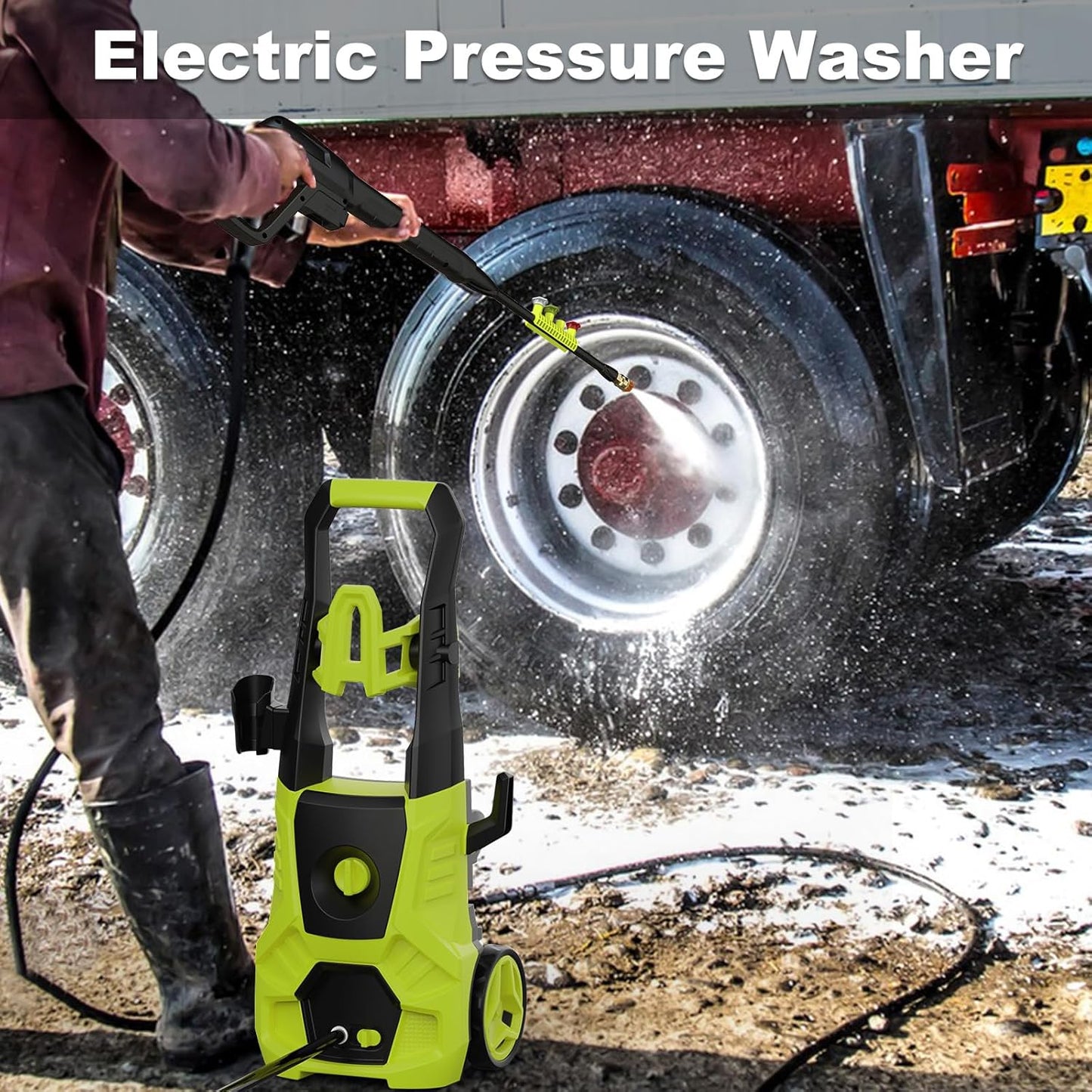 Pressure Washer, 5000PSI Max 3.6GPM with Foam Cannon 35FT Power Cord 4 Nozzles for Cars, Green
