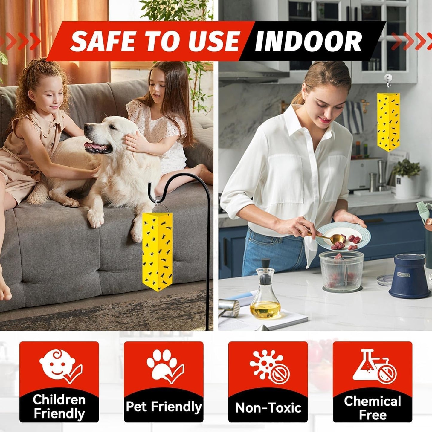 LULUCATCH Fly Glue Trap, 6 Pack Adhesive Fly Traps, Gnat Traps Sticky Bug Catcher, Non-Toxic Odorless Yellow Sticky Trap Indoor for Flies, Moths, Mosquitoes, Flea, for Garage, Barn, Greenhouse & Room