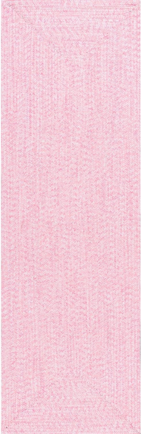 nuLOOM 2' x 8' Solid Hand Braided Indoor/Outdoor Area Rug, Pet-Friendly, High Traffic, Weather Resistant, for Patio, Balcony, Bedroom, Living, Dining Room, Wynn Pink