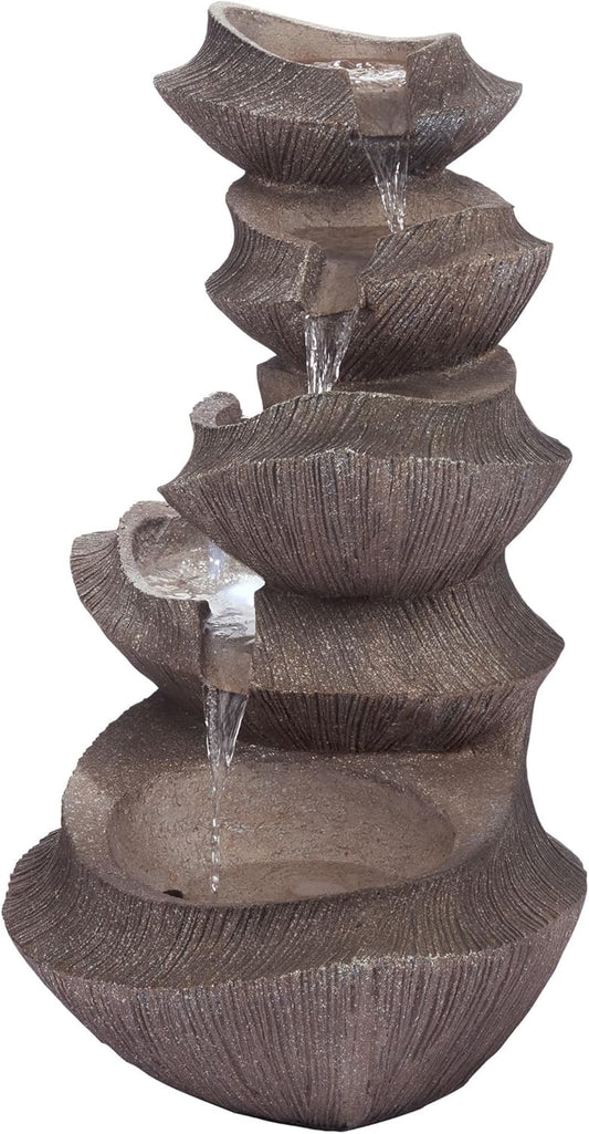 Alpine Corporation WIN1332L-BR Outdoor Floor Tiered Basin Fountain with LED Lights, Modern Basin Garden Fountain 31", Brown