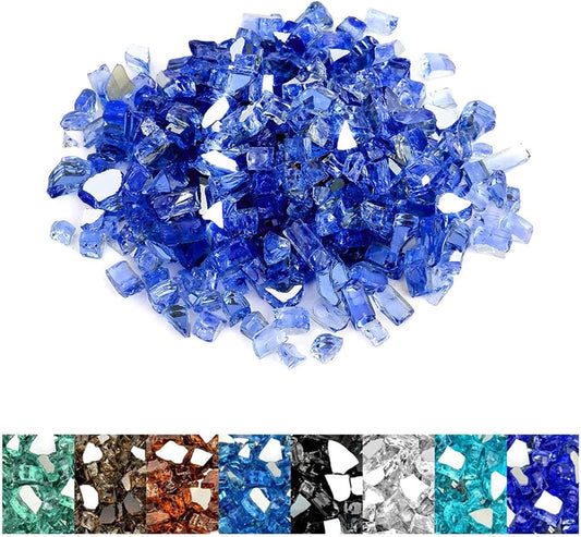 Mr. Fireglass 10 Pounds Fire Glass - 1/2 Inch High Luster Reflective Tempered Glass Rocks for Fireplace Fire Pit Table and Landscaping, Cobalt Blue