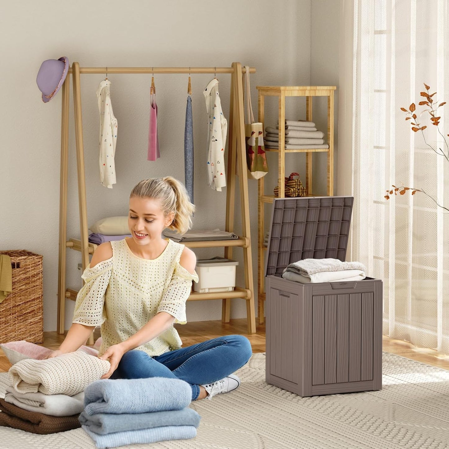 28 Gallon Resin Deck Box, Lockable Outdoor Storage Box for Patio Cushions Storage Furniture,Garden Tools, Pool Supplies, Weatherproof and UV Resistant (Grey)