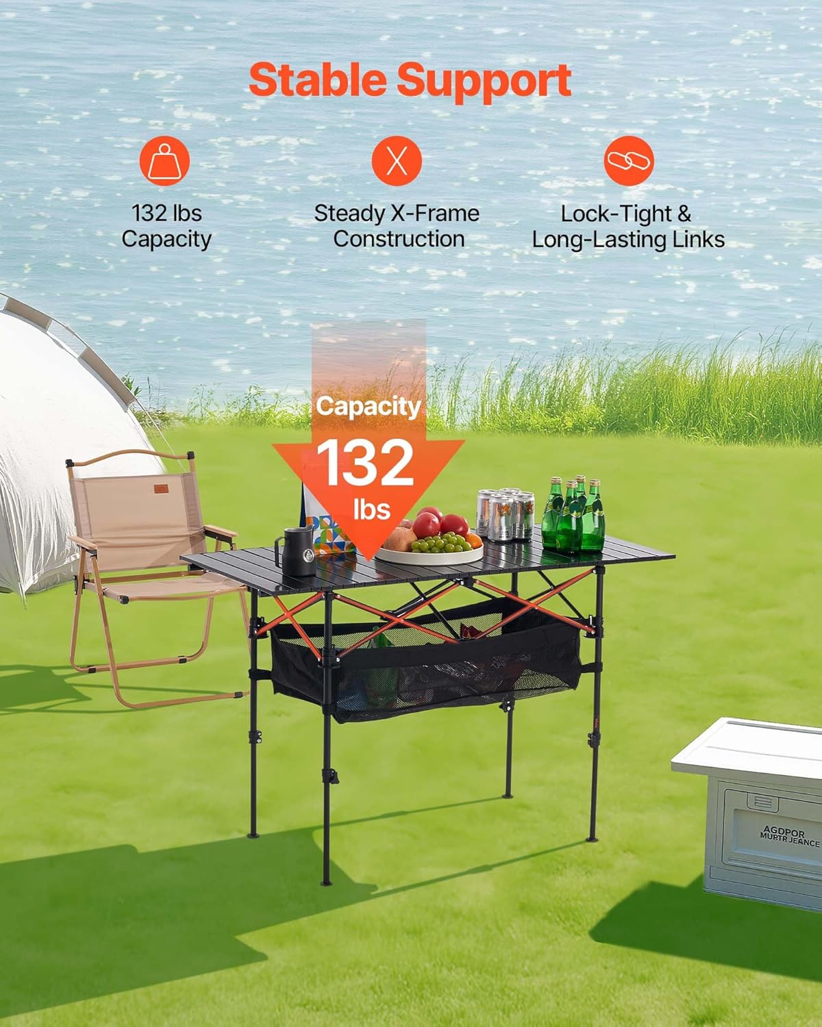 VEVOR Folding Camping Table, Portable Roll Up Side Tables, Lightweight Aluminum Beach Table with Adjustable Height, for Outdoor BBQ Tailgating Picnic, Travel (47 inch-Black)