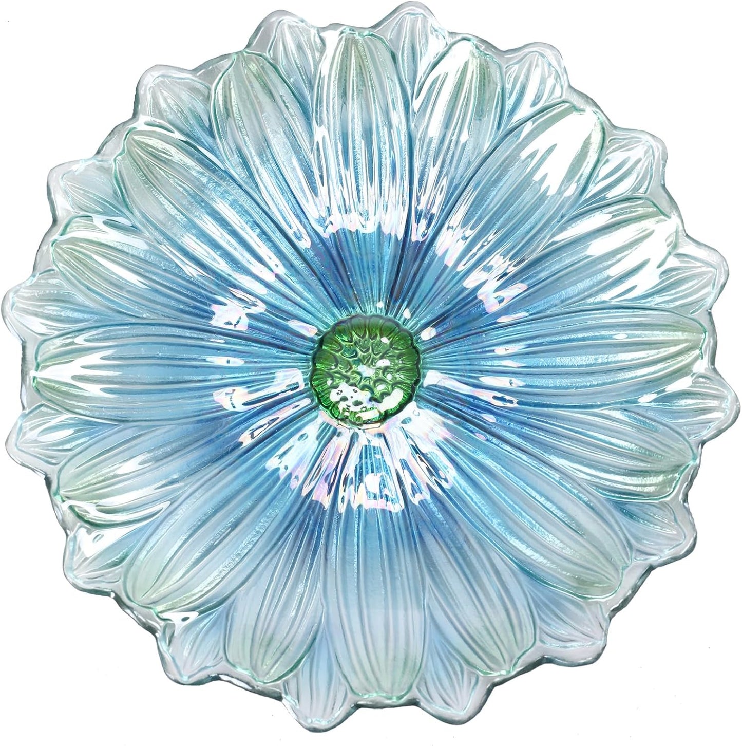 MUMTOP Outdoor Glass Birdbath with Metal Stand for Outside Yard Garden Decor, 18 inch Diameter Blue Bird Baths Bowl for Outdoors, 21 inch Height