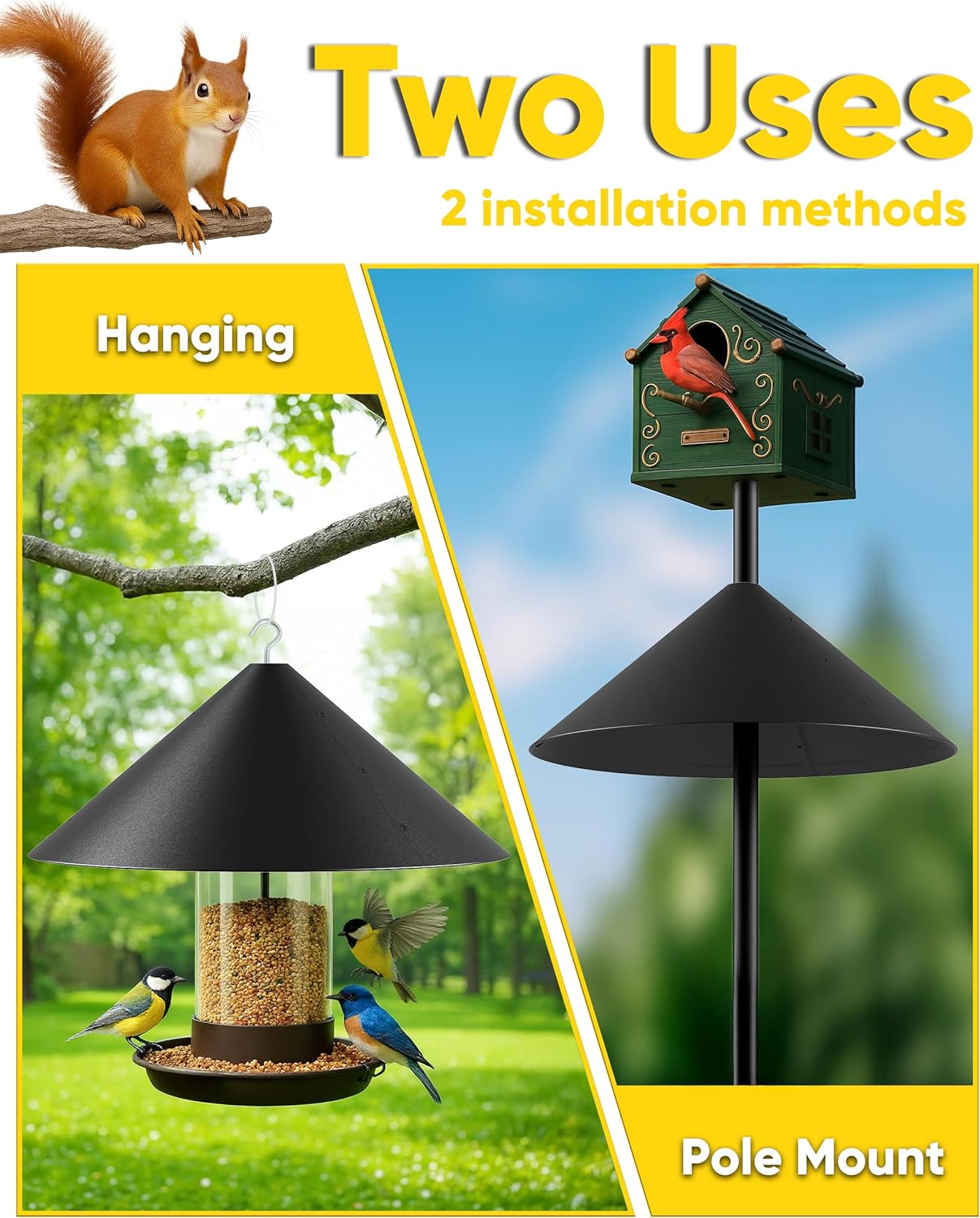 19 Inch Metal Squirrel Baffle for Bird Feeder Pole, Squirrel Proof for Hanging Bird Feeder, Outdoor Cover for Rain, Rust Proof Chew Proof Heavy, 1 Pack