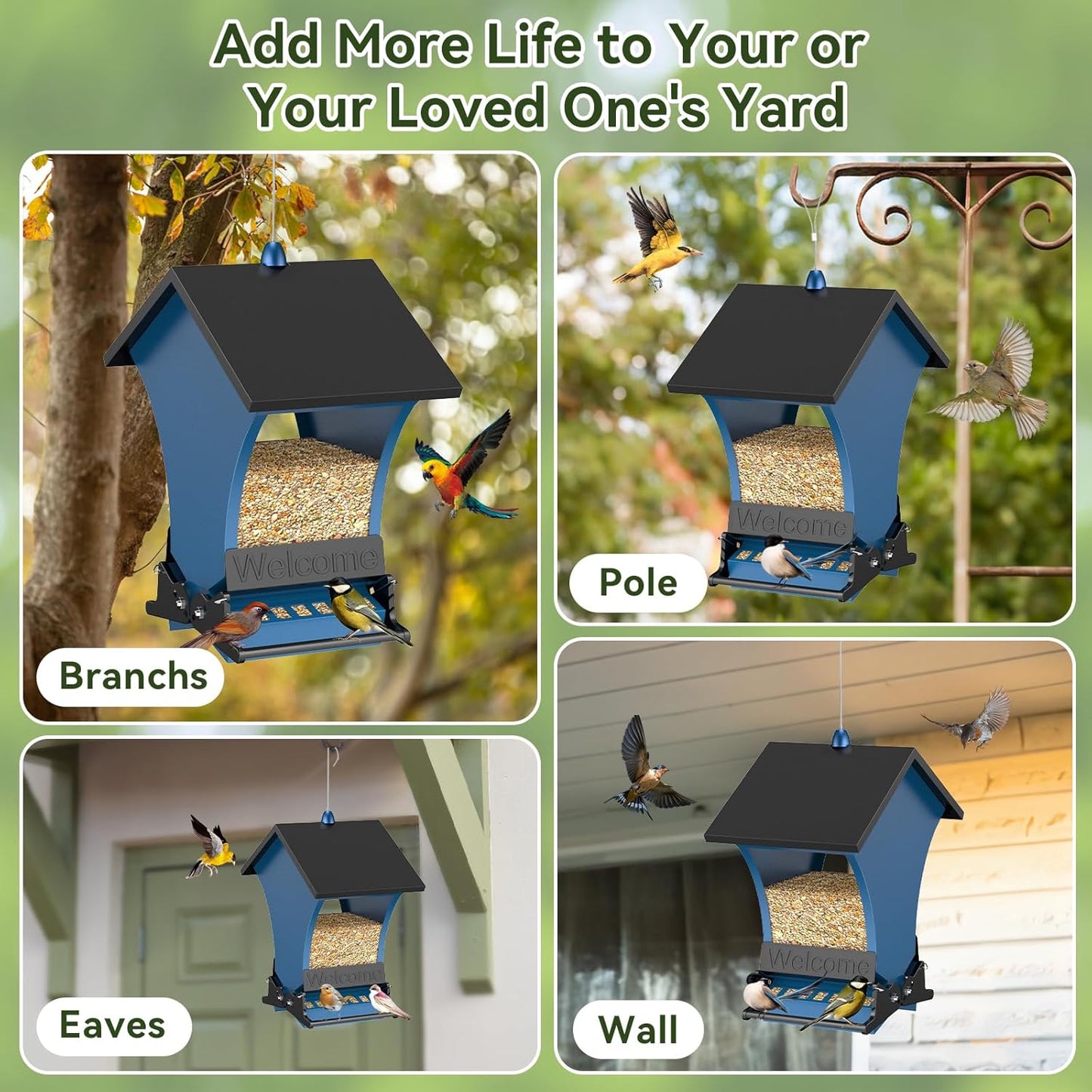 Wildpark Squirrel Proof Bird Feeders for Outdoors, 5LB Metal Hanging Feeders, Large Wild Feeders for Cardinals, Chickadees, Durable Backyard Feeders -One in Blue