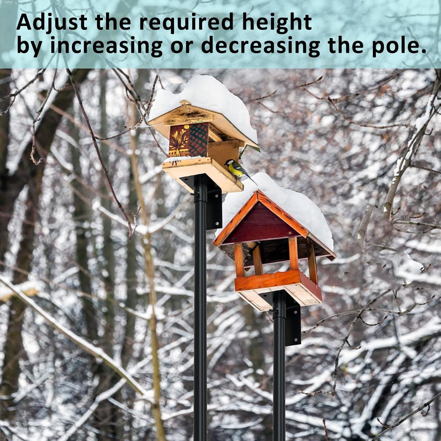 ERYTLLY Bird House Pole Mount Kit 96 Inch - Adjustable Hummingbird Bird Feeder Post Support Rod Universal Stand Set with 5 Prongs for Outdoor, Yard, Garden Decor, Black