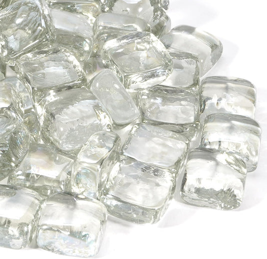 Clear Fire Pit Glass Cube, Tempered Glass Bead for Fireplace, Firepit Table Indoor or Outdoor, Propane and Natural Gas, 10 Pounds Fire Rocks, Heat Resistant, No Poping, Crystal Reflective