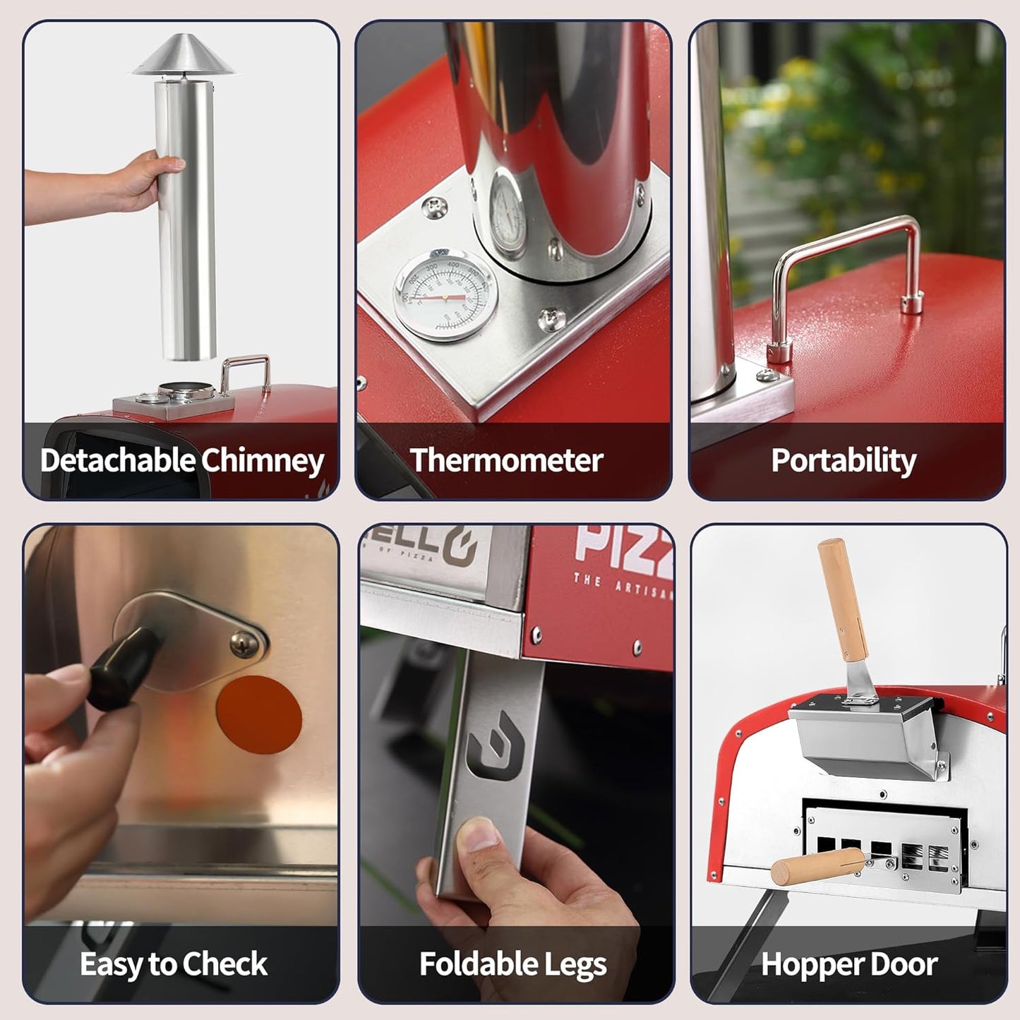 Outdoor Wood Fired Pellet Pizza Oven - 16" Stainless Steel with Carry Bag, Pizza Stone, Cutter, Peel - Red