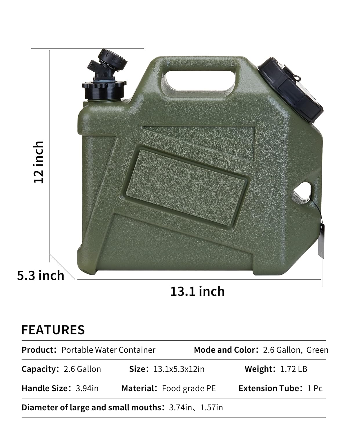 UPWOIGH Camping Water Container, 2.6 Gallon Water Containers Jug, Truly No Leakage Water Storage, Military Green Water Tank,BPA Free Portable Emergency Water Storage for Camping, Hiking