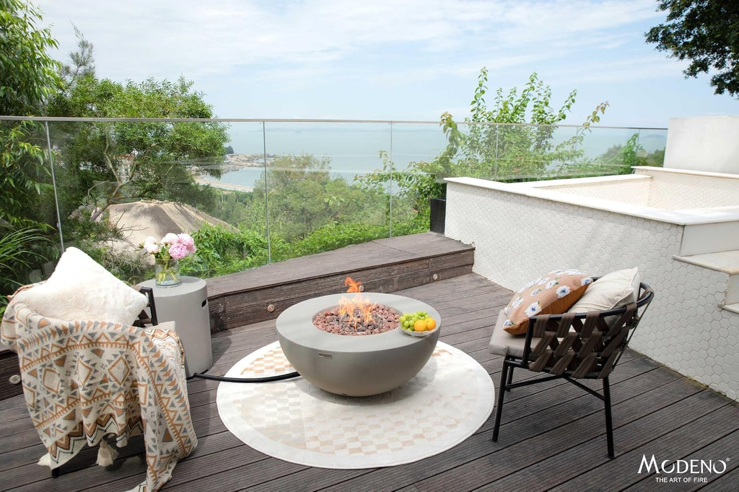 AMS Fireplace | Modeno | Roca | Fire Pit Table | Cover and Lava Rocks Included | (Fuel: Propane Gas - Light Gray)