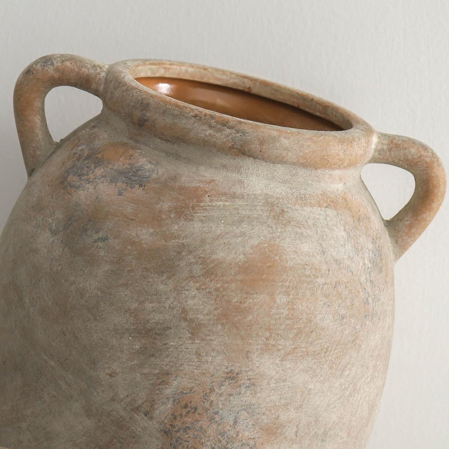 Ceramic Flower Vase 7.6 inch Farmhouse Rustic Vase Decorative Pottery Terracotta Vases for Home Decor Table Mantle Fireplace Living Room Bathroom Wedding Centerpiece (Whitewashed)