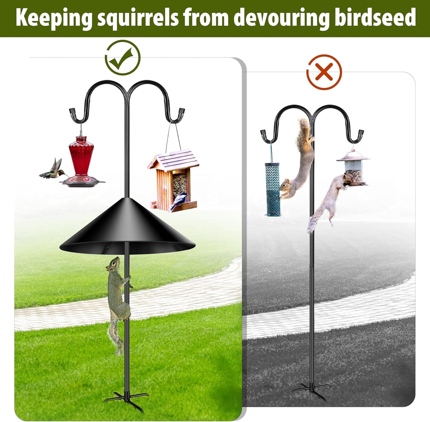 19-inch Squirrel Baffle, Squirrel-Proof for Bird Feeder Pole, Birdhouse Baffle for Shepherd's Hook in The Outdoors,(Black 2 Pack)