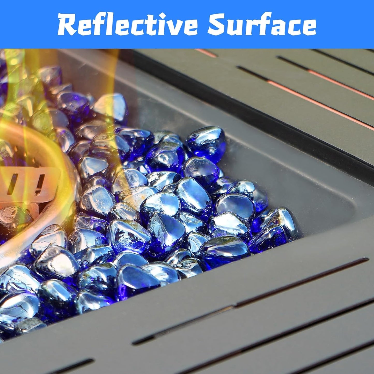 Fire Glass for Propane Fire Pit, Fireplace and Outdoor Decoration, Cobalt Blue Firepit Rocks 20 Pounds, High Luster 1 Inch Diamond Glass Beads