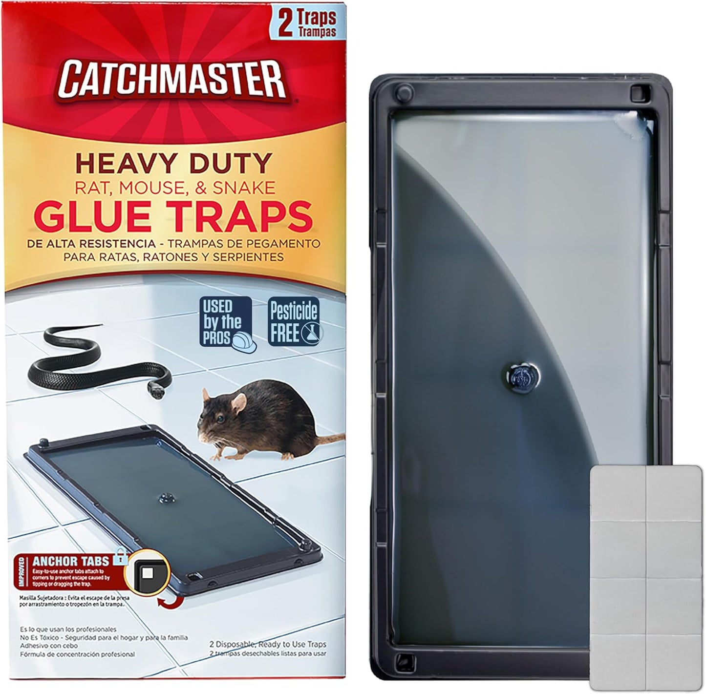 Catchmaster Rat & Mouse Glue Traps with Sticky Putty 2Pk, Large Bulk Glue Board, Rat & Mouse Traps Indoor for Home, Adhesive Plastic Tray for Snakes, Mice & Spiders, Pest Control for House & Garage