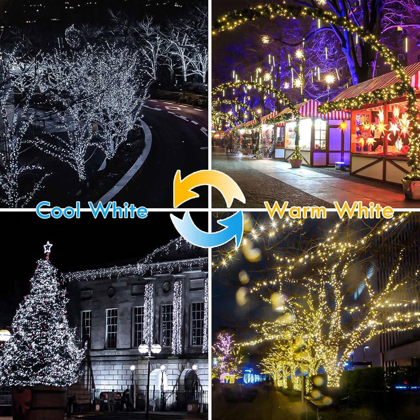 (Warm White ⇋ Cool White) Solar Christmas String Lights Outdoor, 2-Pack Total 80FT 200 LED Solar Twinkle Lights, Waterproof Copper Wire 8 Modes Solar Fairy Lights for Garden Tree Christmas Party Decor
