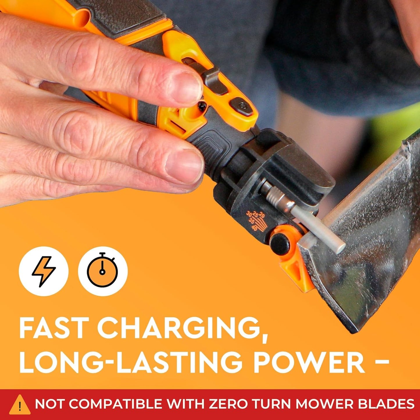 Sharp Pebble Cordless Lawn Mower Blade Sharpener – Adjustable 20°- 40° Angle Guide-Rotary Tool with Replaceable Sharpening Wheel Bits & Fast Rechargeable Battery – Effortless Precision for Lawn Care