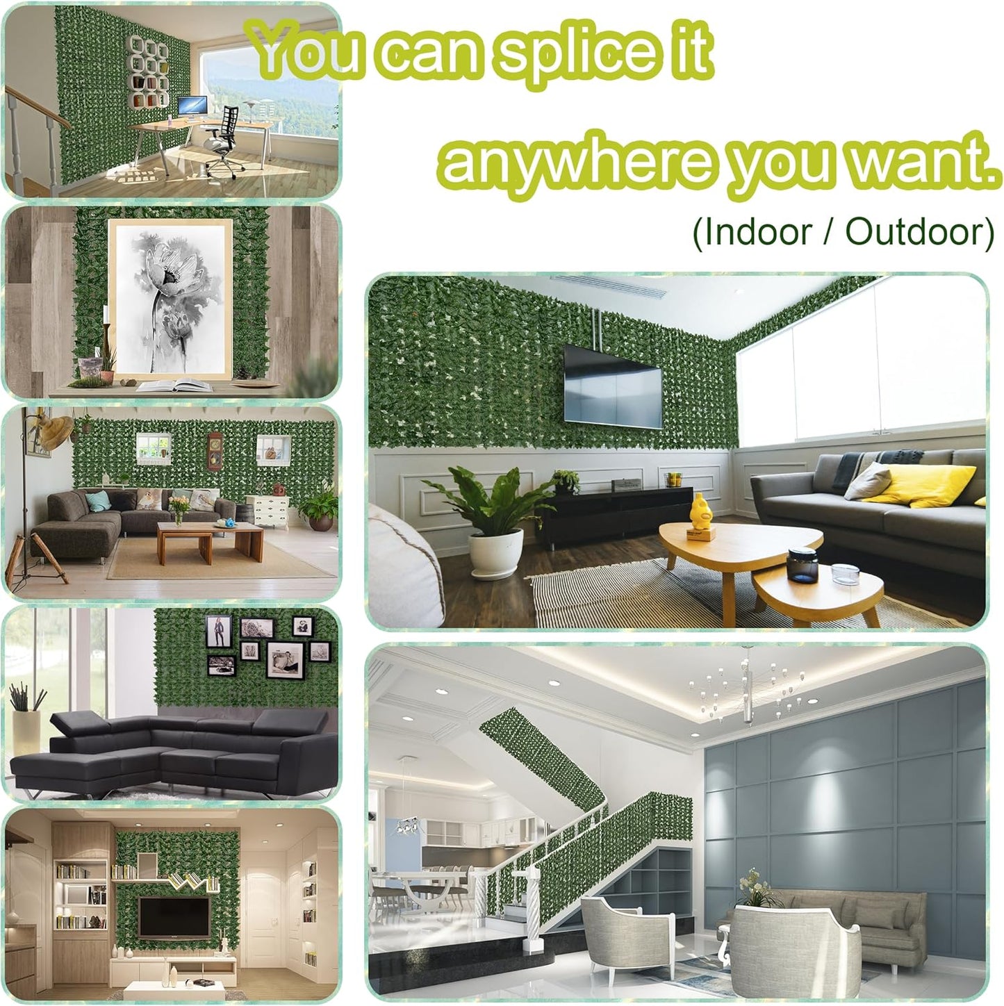 Artificial Ivy Privacy Fence Screen, 128 "x 48" (43 Sqft) Anti-Ultraviolet Artificial Hedge Grass Wall, Used for Indoor and Outdoor Green Background, Garden Greening Decoration