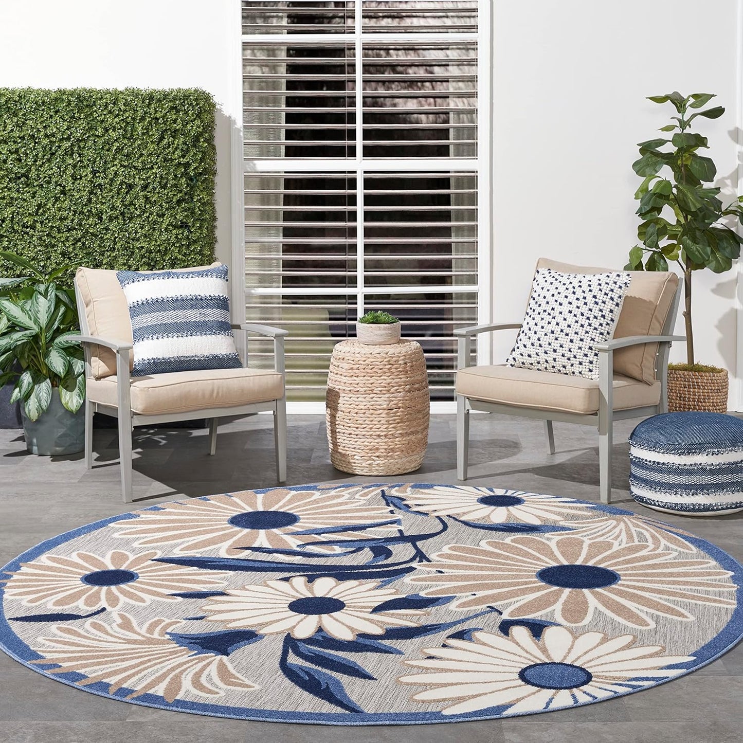 Nourison Aloha 8' x Round Blue Gray Fabric Contemporary Area Rug (8' Round)