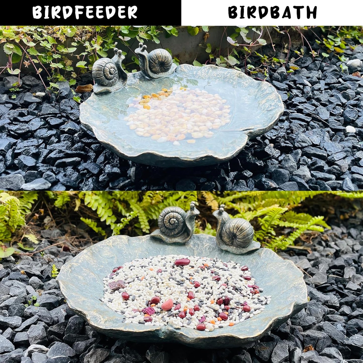 Bird Baths for Outdoors, Wild Birdfeeder, Antique Outdoor Garden Resin Birdbath Bowl for Outside Yard Table Decor (Snail Bird Feeder)