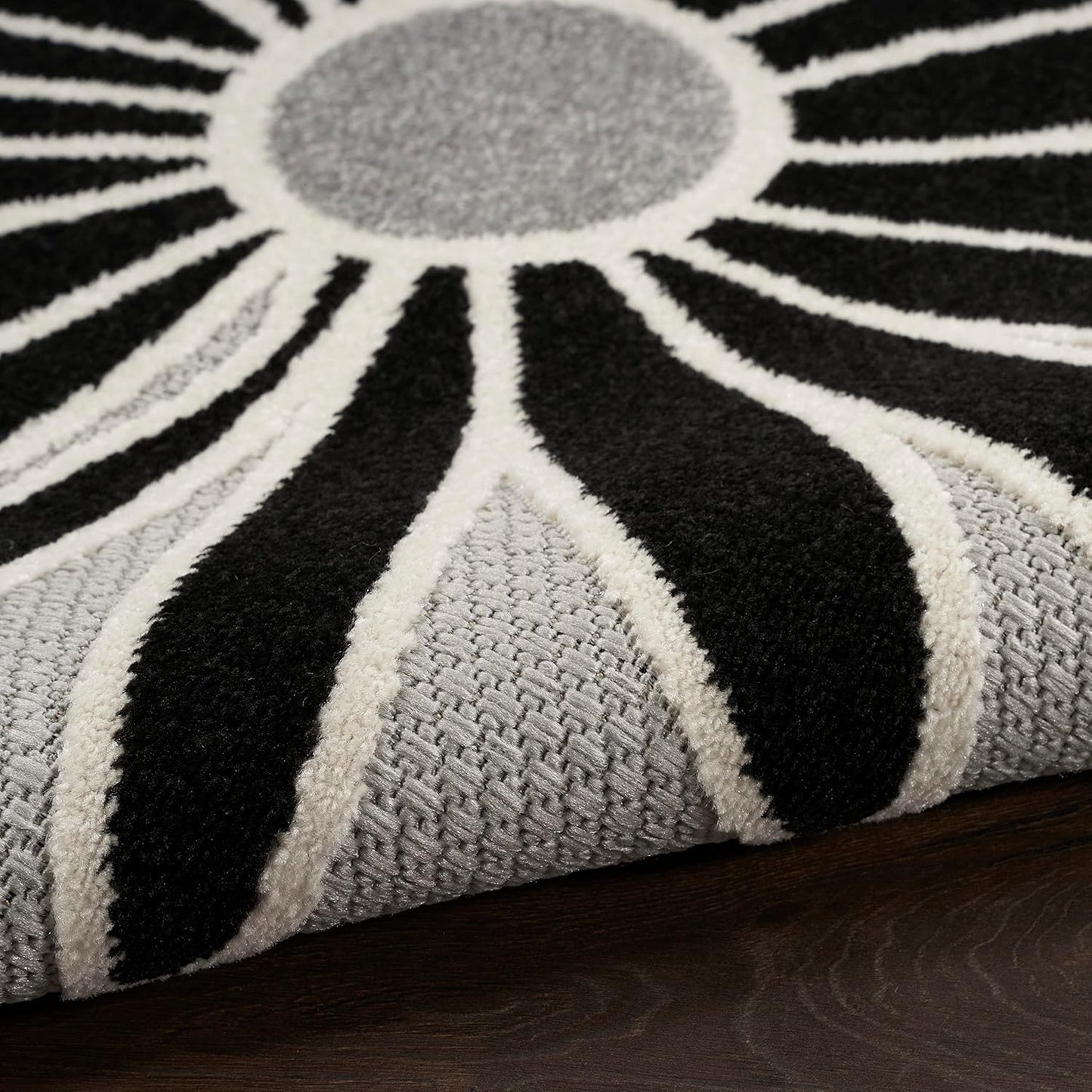 Nourison Home Aloha Black White 2' x 6' Area Rug Easy Clean, Non Shedding, Bed Room, Living Room, Dining Room, Kitchen (6' Runner)