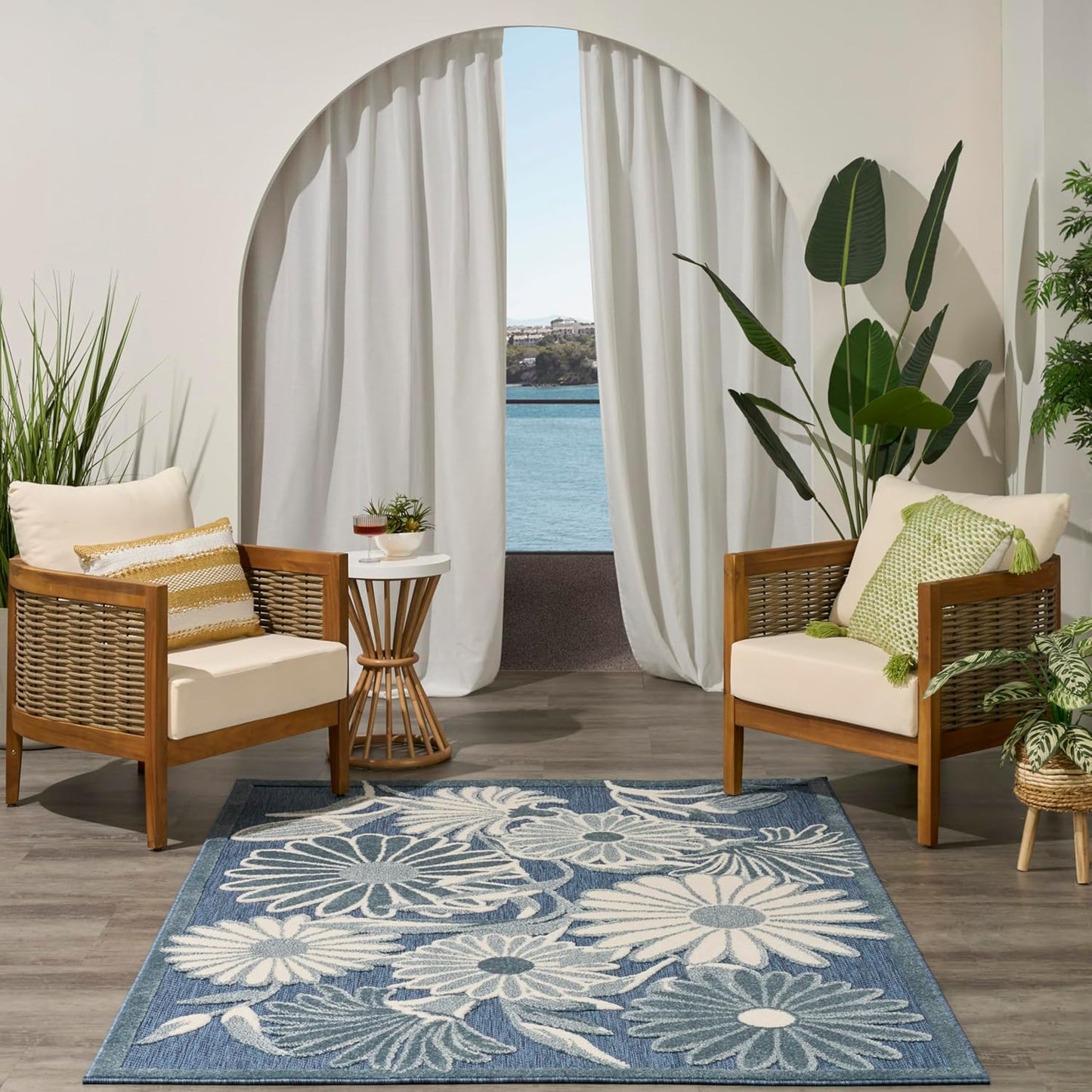 Nourison Aloha Blue 5'3" x 7'5" Area Rug - Easy Clean, Non Shedding, Bed Room, Living Room, Dining Room, Kitchen (5' x 8')