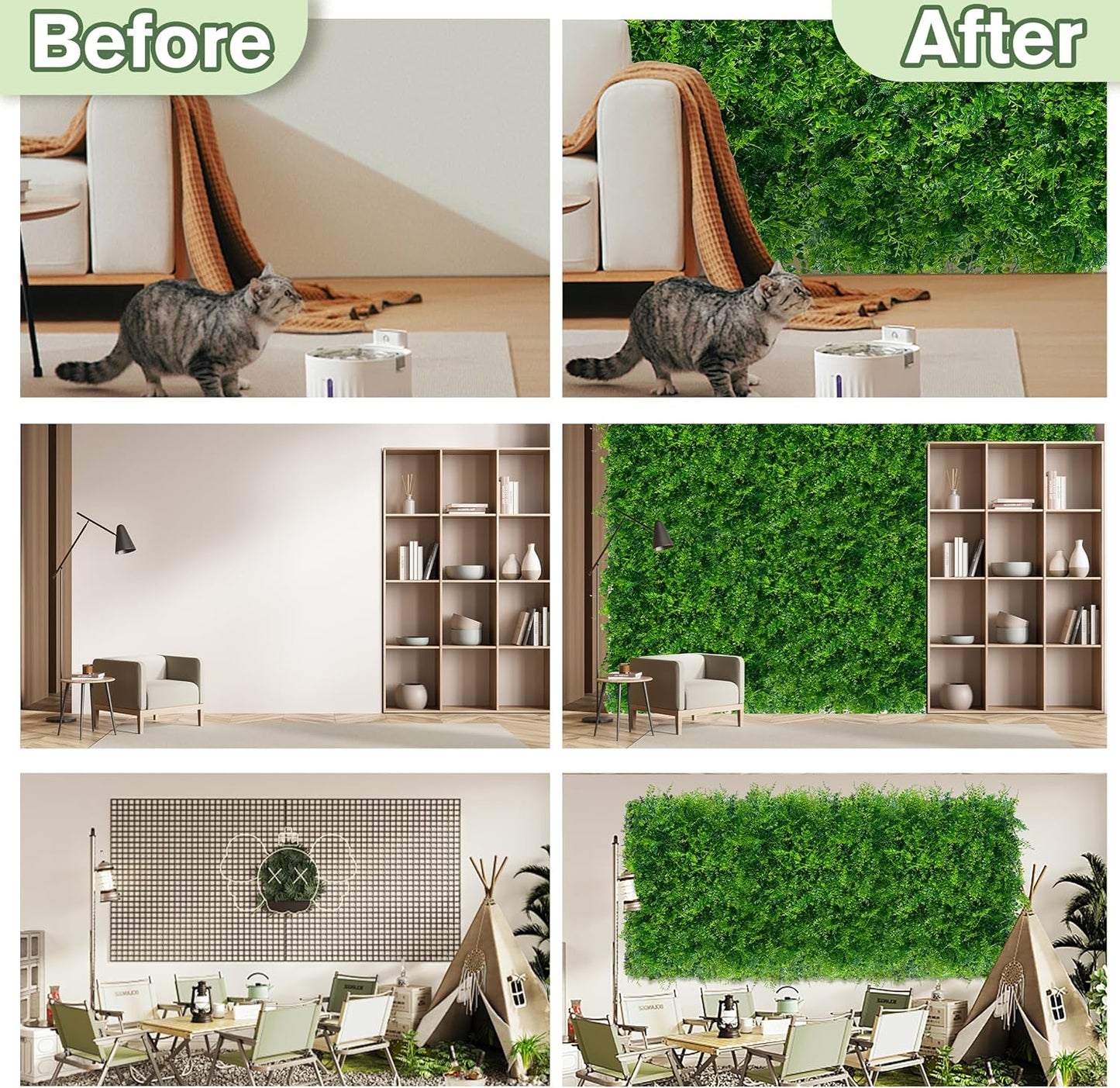 Greenery Faux Grass Wall Backdrop 72"x128" (64 SQFT) UV-Anti Artificial Green Boxwood Panel for Patio Balcony Privacy & Ivy Fence Covering Privacy, Garden, Backyard Wall Backdrop Decor