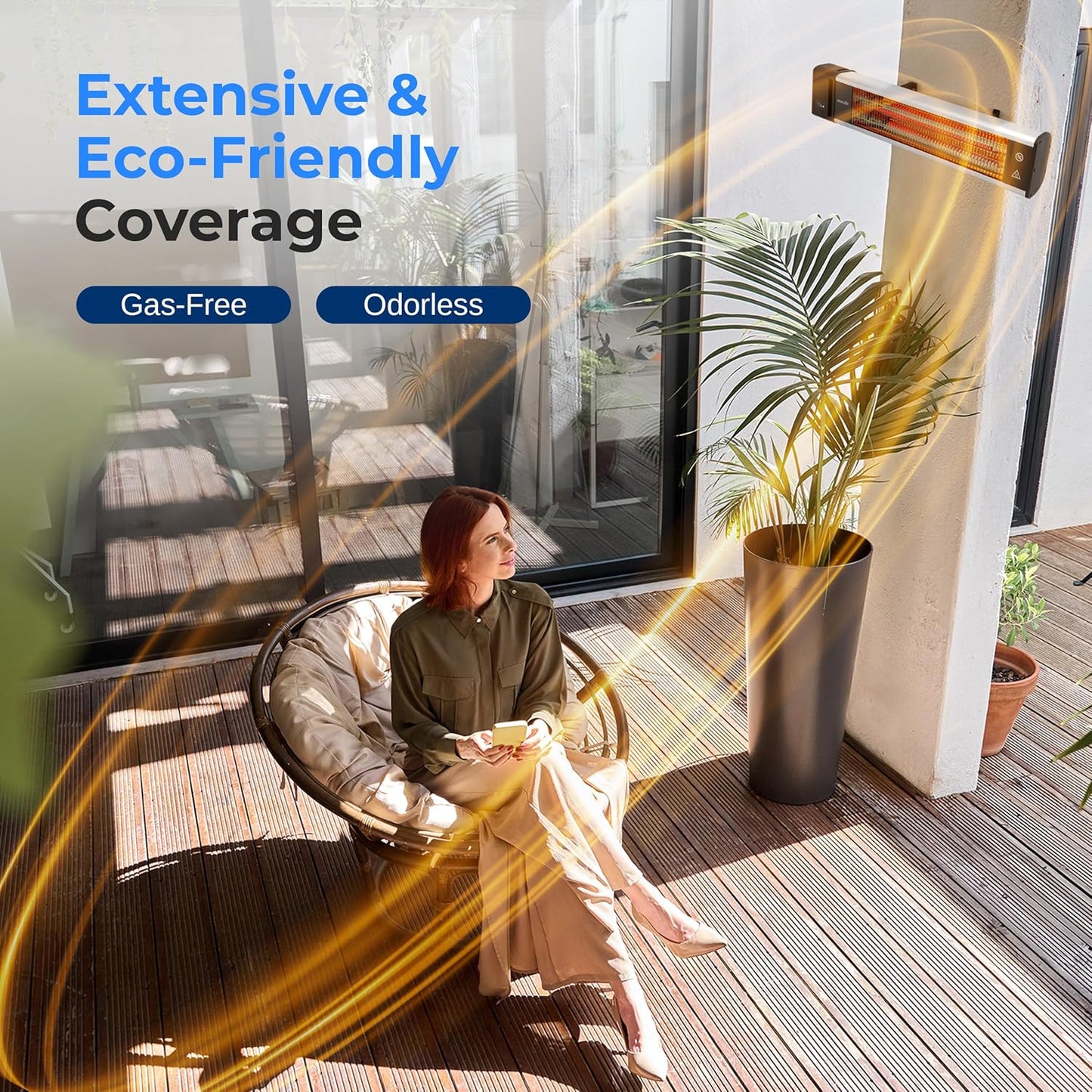 SereneLife Infrared Patio Heater, Wall-Mounted Electric Heater with Remote, 1500W, IP65 Approved, Odorless, Indoor/Outdoor for Patio, Restaurant, Backyard, Garage, Decks