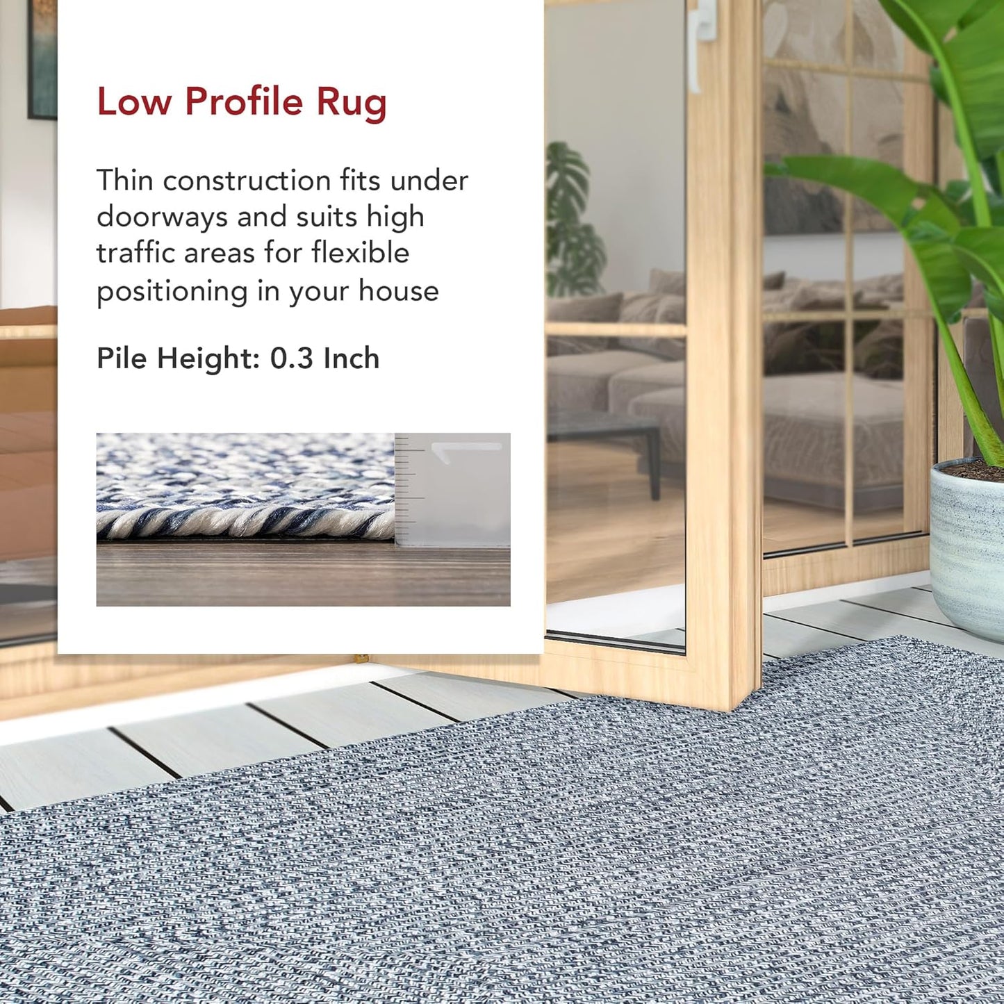 nuLOOM 2' x 16' Solid Hand Braided Indoor/Outdoor Area Rug, Pet-Friendly, High Traffic, Weather Resistant, for Patio, Balcony, Bedroom, Living, Dining Room, Wynn Navy